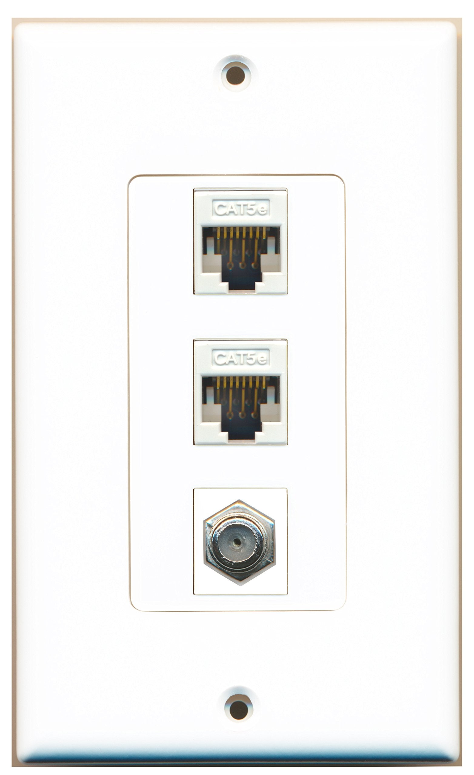 Riteav   1 Port Coax Cable Tv  F Type 2 Port Cat5E Ethernet Decorative Wall Plate   White