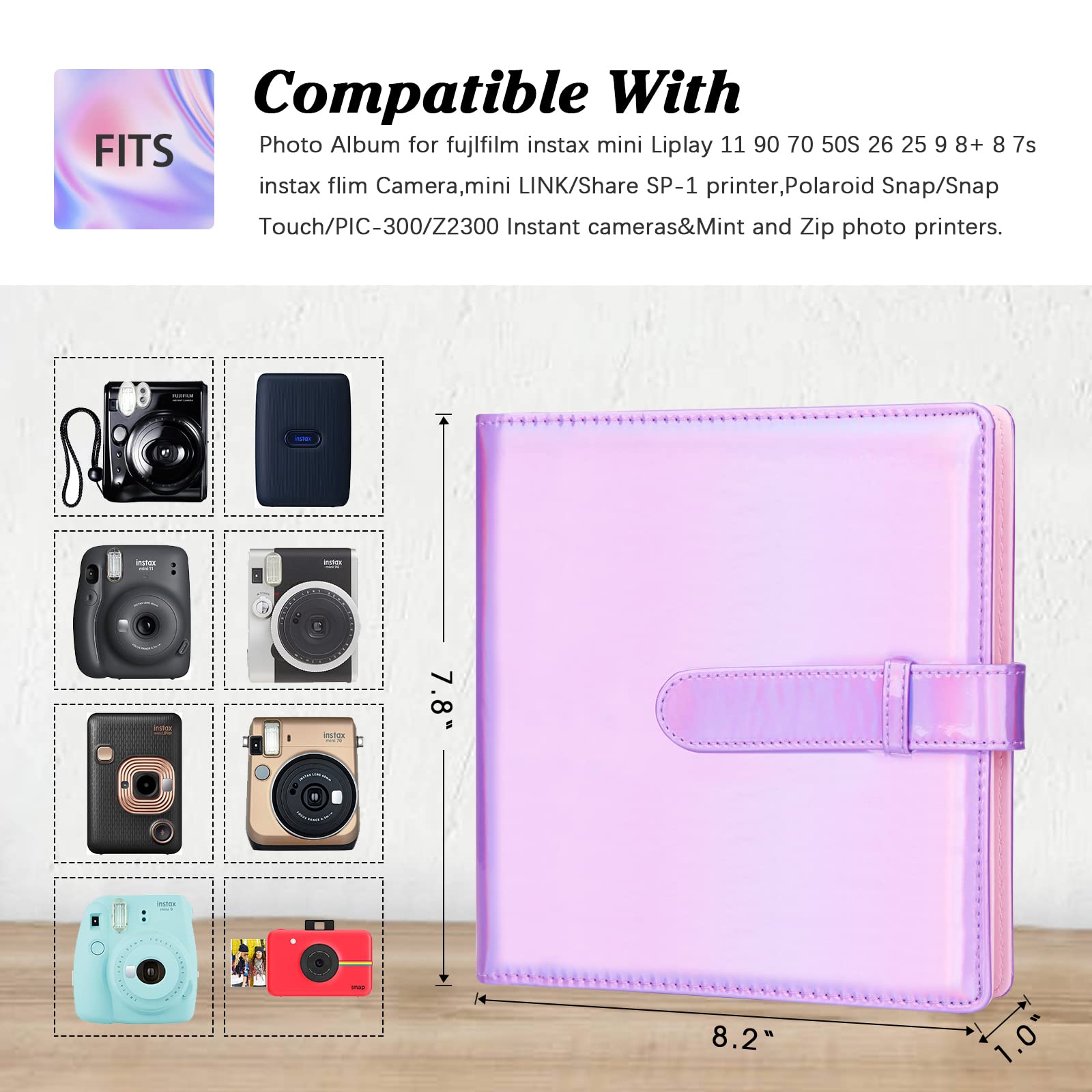Rekeen 256 Photo Album for Fujifilm Instax Mini & Polaroid Snap - Magic Purple ZINK 2x3 Instant Camera Photo Book