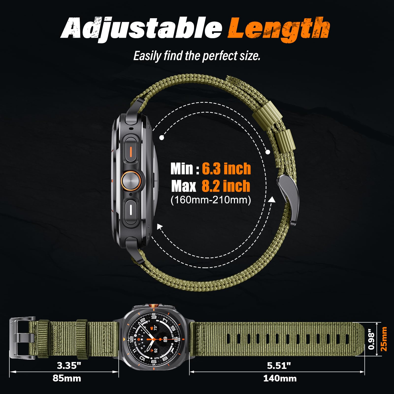 Compatible With Samsung Galaxy Watch Ultra Bands 47Mm, Rugged Nylon Band For Galaxy Watch Ultra 47Mm(2025/2024), Adjustable Smar
