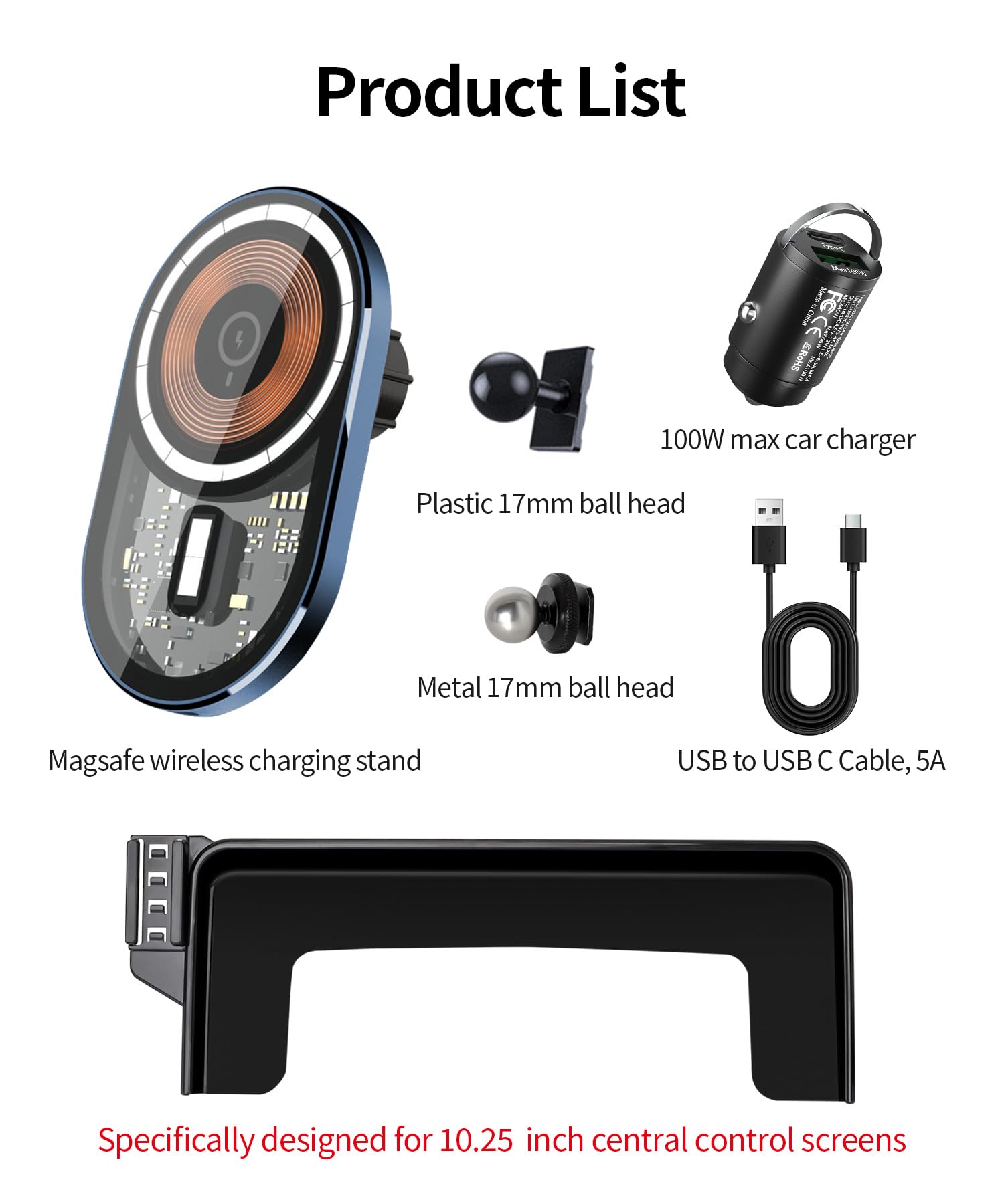 Masergogo Wireless Charging Car Phone Holder For Mercedes Benz Glc-Class 2020-2022/C-Class 2019-2021 Accessories 10.25 Inch Scre