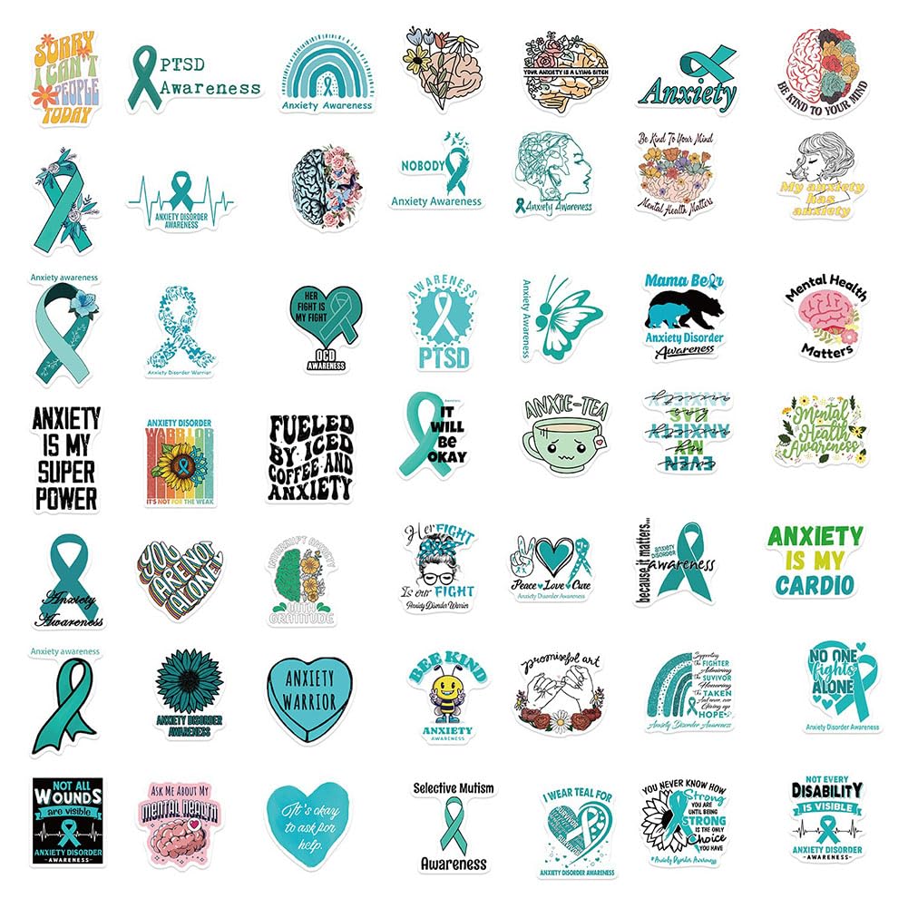Anxiety Disorder Awareness Stickers |50Pcs Ptsd Awareness Waterproof Vinyl Decals For Water Bottles Laptop Mobile Phone Computer
