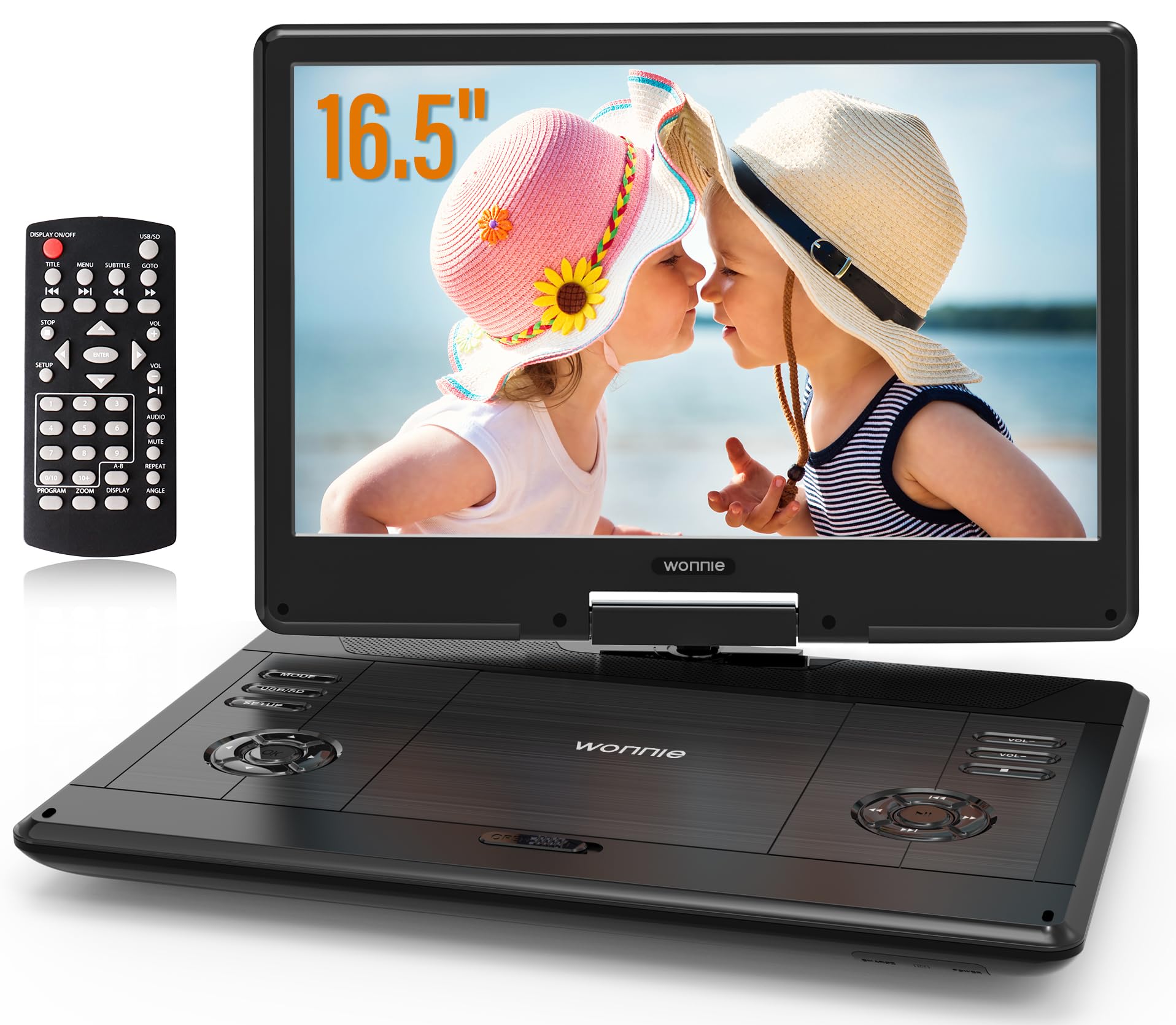 Wonnie 16.5' Portable Dvd Player With 14.1' Large Hd Swivel Screen, 6 Hours Rechargeable Battery, High Clear Volume Speaker, Support Usb/Sd Card/Sync Tv, Last Memory And Multiple Disc Formats