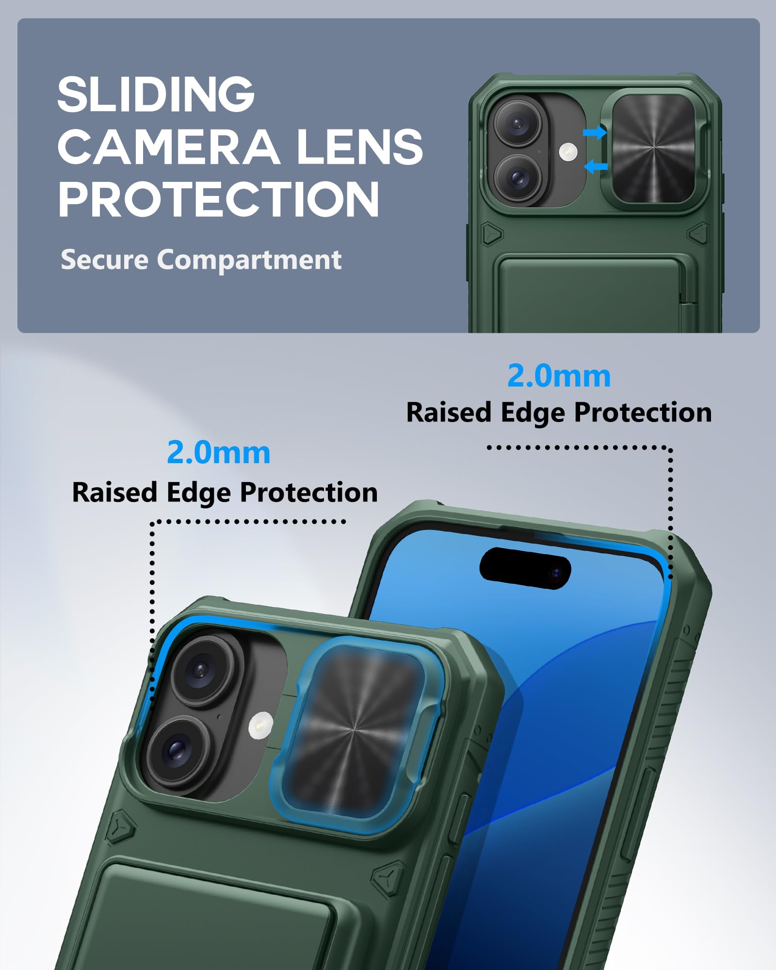 Atatoo For Iphone 16 Plus Wallet Case With Card Holder (Store 3 5 Cards) [Rfid Blocking] & Sliding Camera Cover, Military Grade