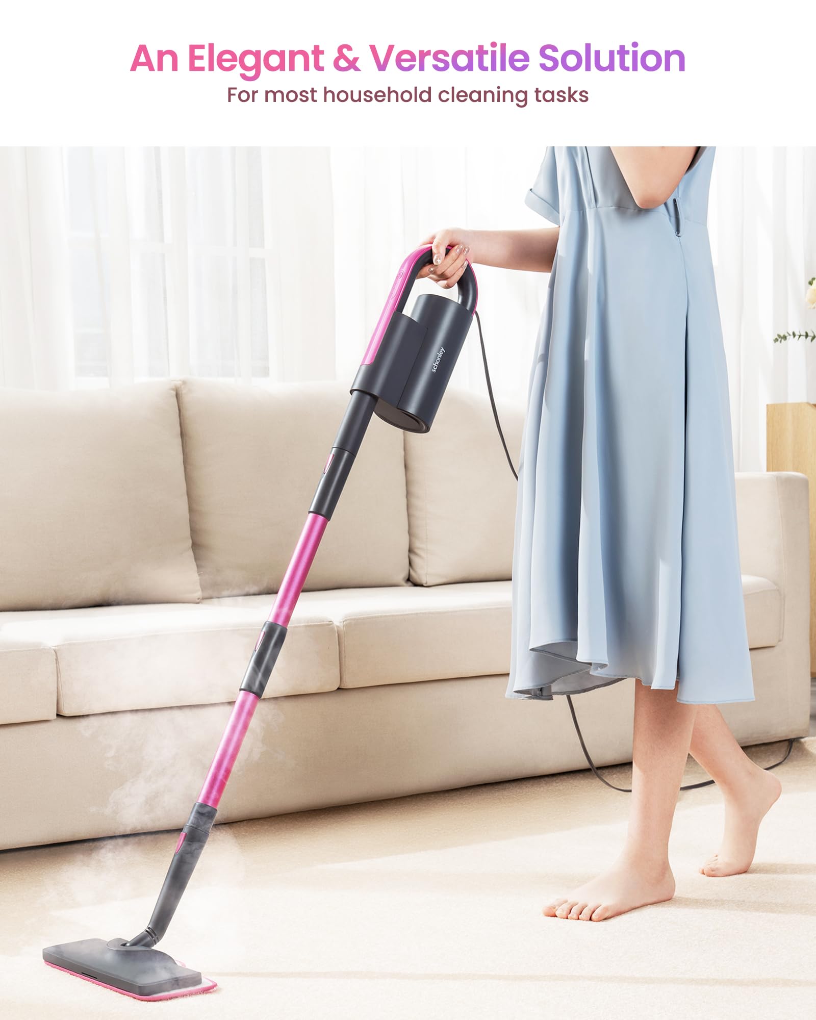 Schenley 7 In 1 Steam Mop Dual Rod Design With Detachable Handheld Steamer For Walls, Grouts, Hard Floors, Tiles, Includes Multi