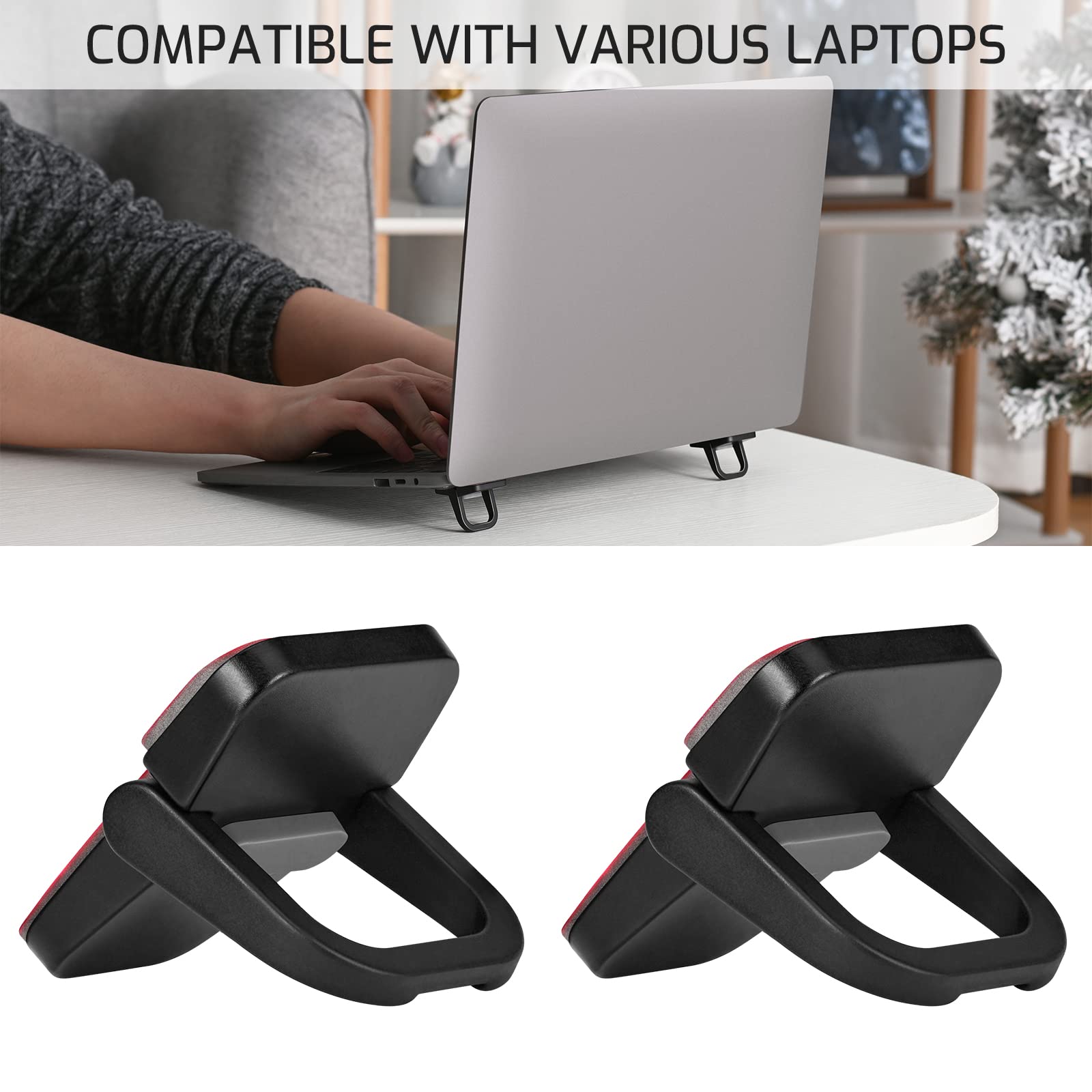 Tofun 1 Pair Foldable Laptop Zinc Alloy Stand, Self Adhesive Invisible Desk Keyboard Feet, Mini Metal Laptop Feet Lifter,Black