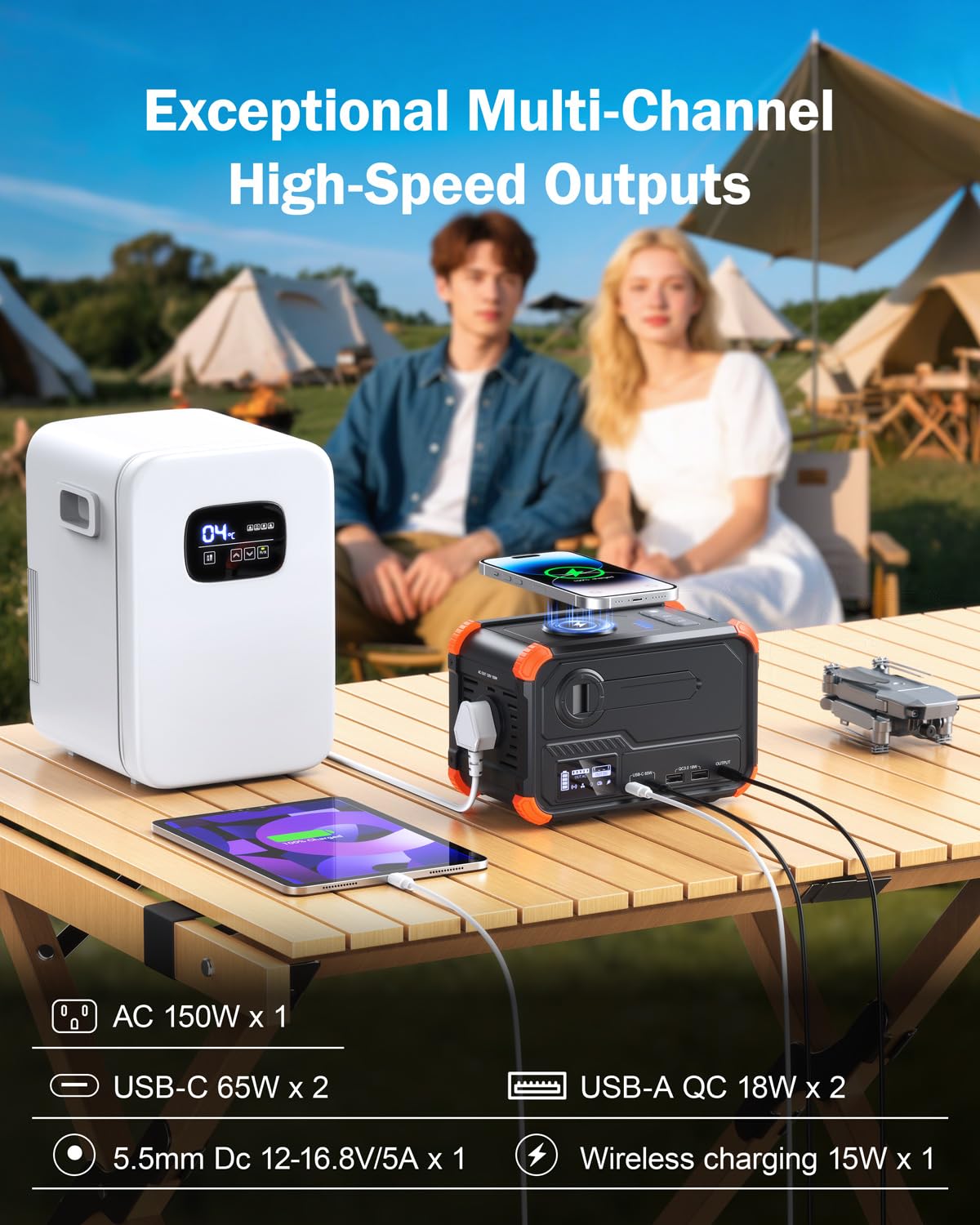 Browey Portable Power Station 153Wh Camping Small Solar Generator With Hand Crank 120V 150W Ac Outlet Lithium Battery Power Bank