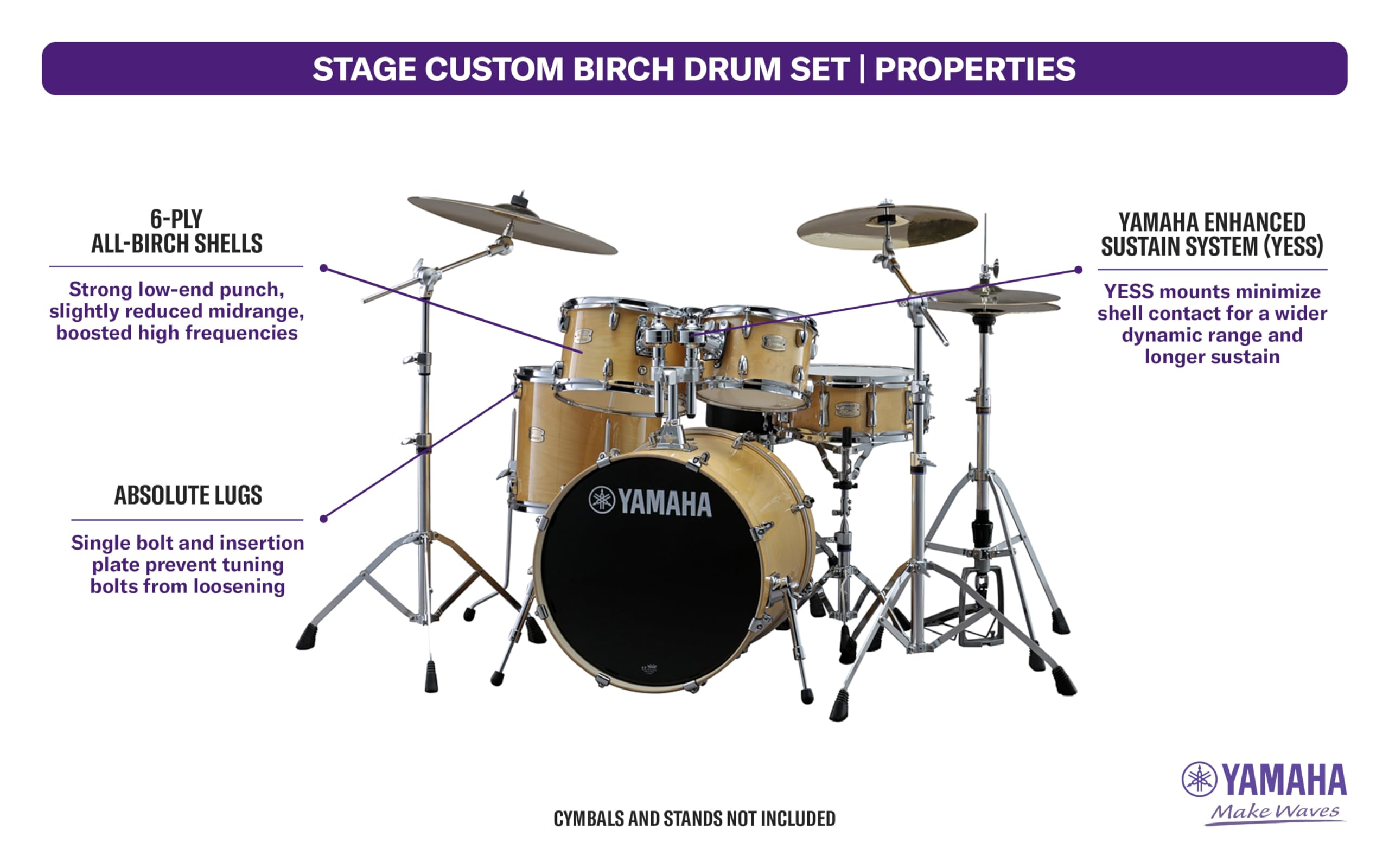 Yamaha Stage Custom Birch 3Pc Bop Drum Shell Pack - 18 Kick, Natural Wood