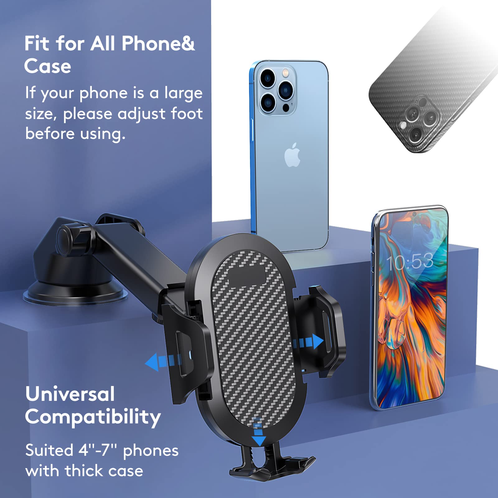 Lusosh Universal Car Phone Holder, Strong Suction Cup Super Stable Phone Mount For Car Fit For Iphone 16 15 14 Pro Max All Smart