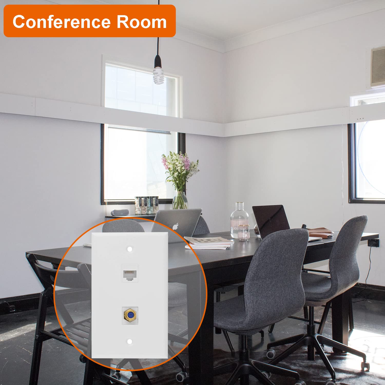 Ethernet Coax Wall Plate, 1 Port Cat 6 Rj45 Keystone And 1 Port Tv Coax F Type Keystone Wall Plate