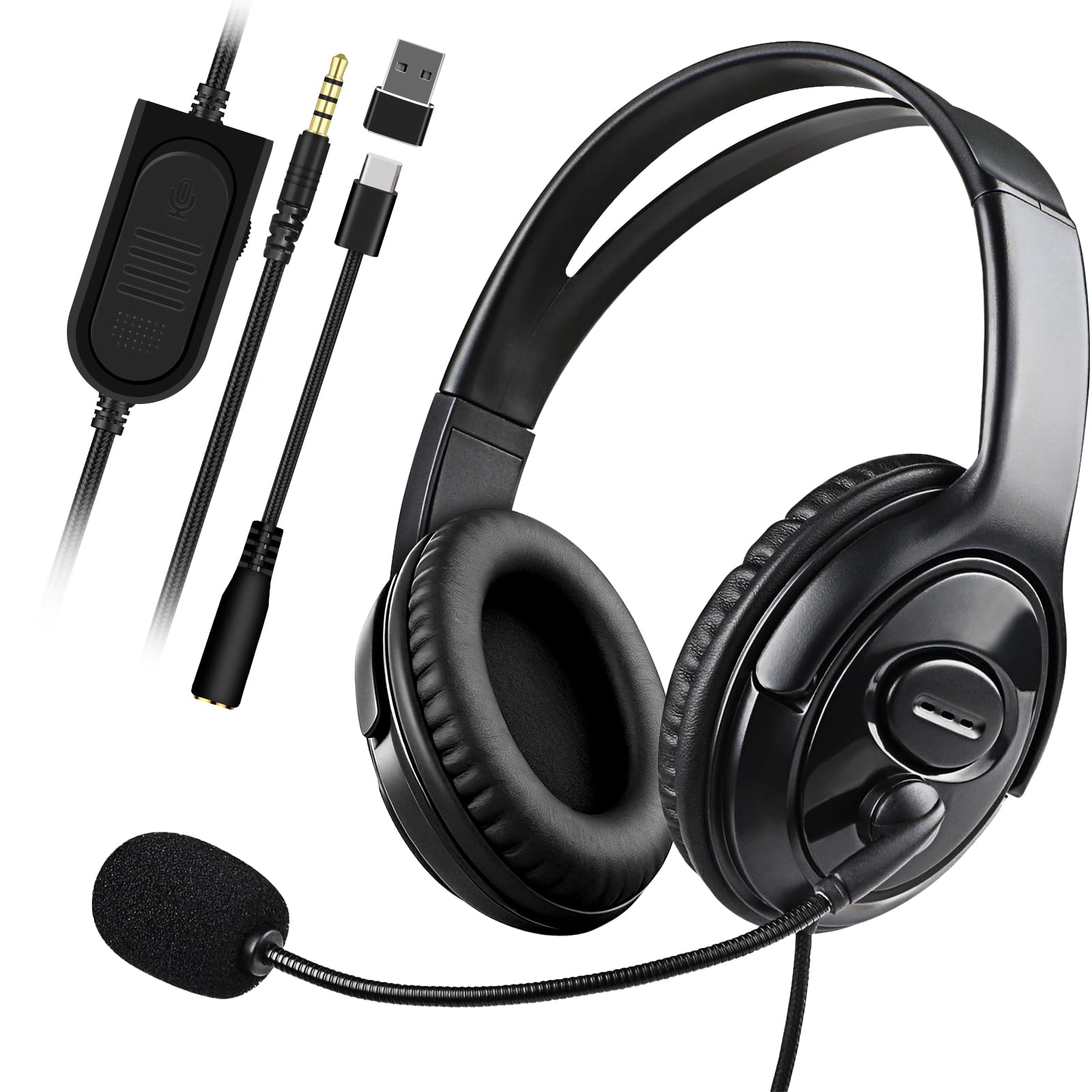 Joso Wired Headset with Mic, Gaming Headset for PS5/PS4/Xbox/Switch/PC/iPad/Mac/Tablet with USB C & USB-A Adapter - Chat Headpho