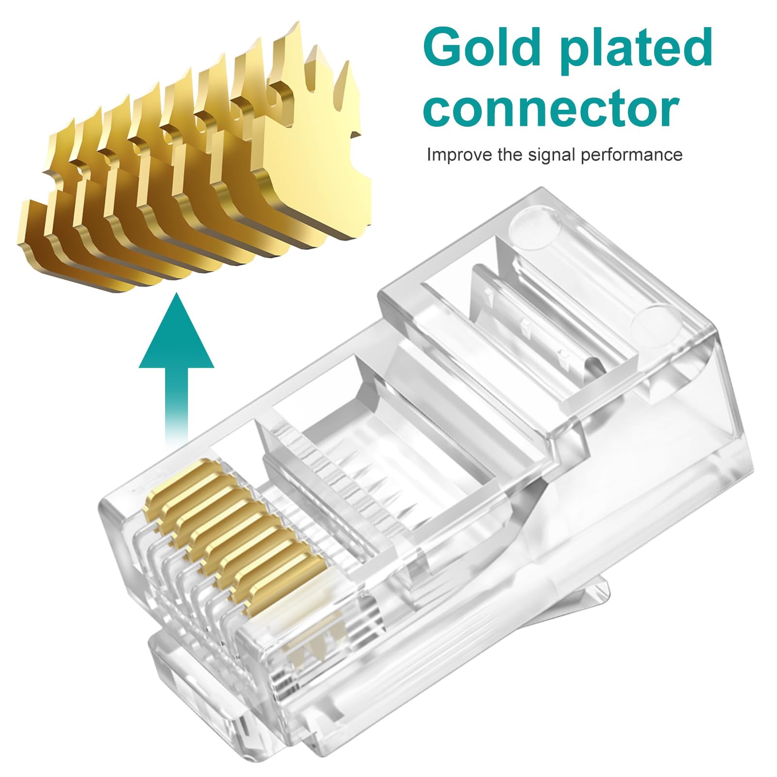 Brileine Utp Rj45 Connectors, Cat6 Rj45 Pass Through Plugs 50 Pack, Cat6 Rj45 Plugs With 50 Pack Strain Relief Boots For Solid O