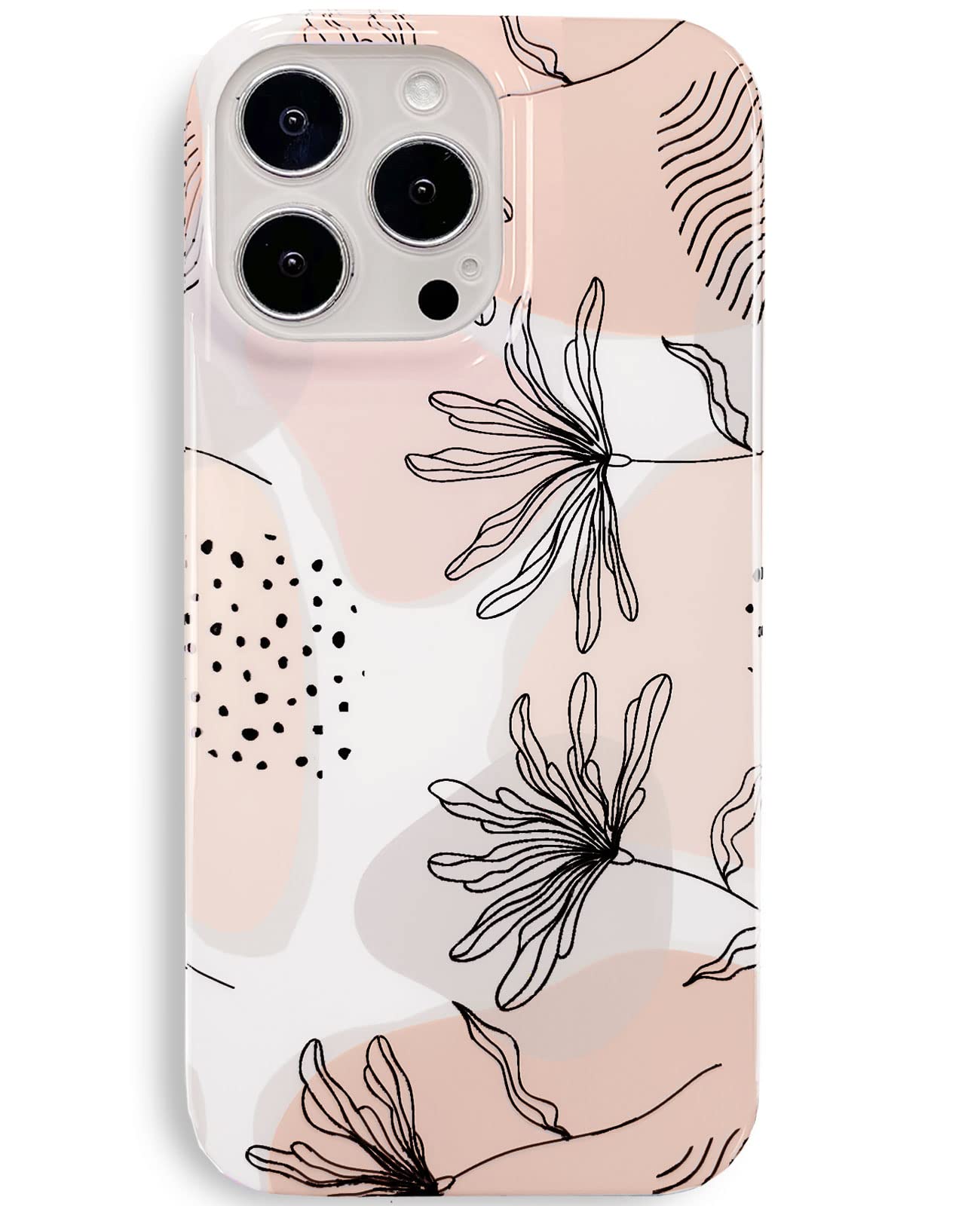 J.west Compatible with iPhone 16 Pro Case 6.3 , Aesthetic Minimalist Prints Slim Boho Style Geometric Line Plant Floral Pattern 