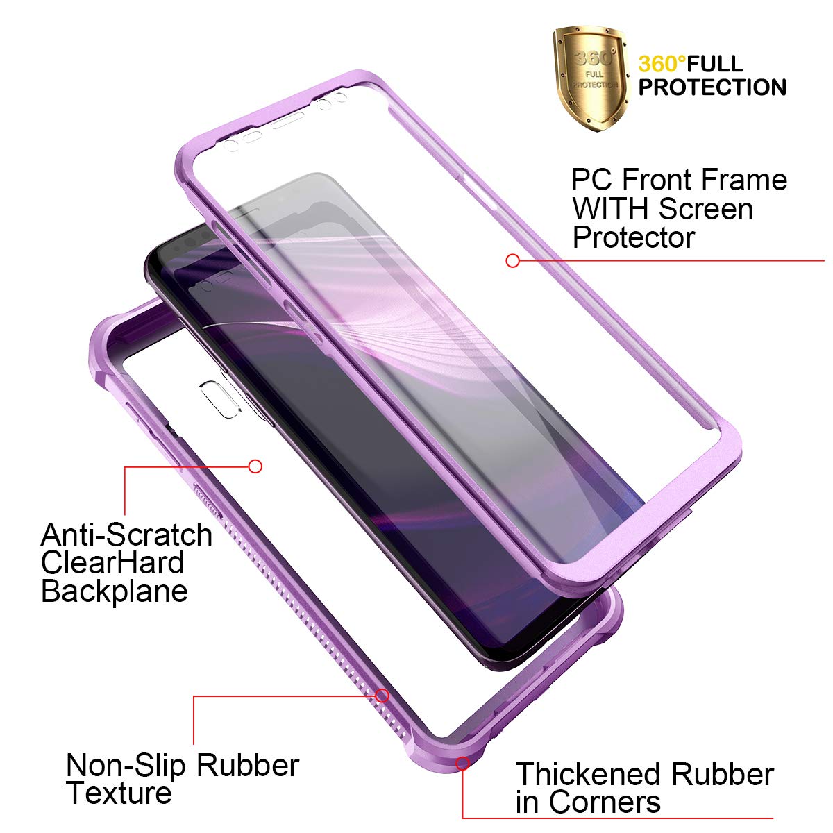 Dexnor Galaxy S9 Case With Screen Protector Clear Military Grade Rugged 360 Full Body Protective Shockproof Hard Back Cover Defe