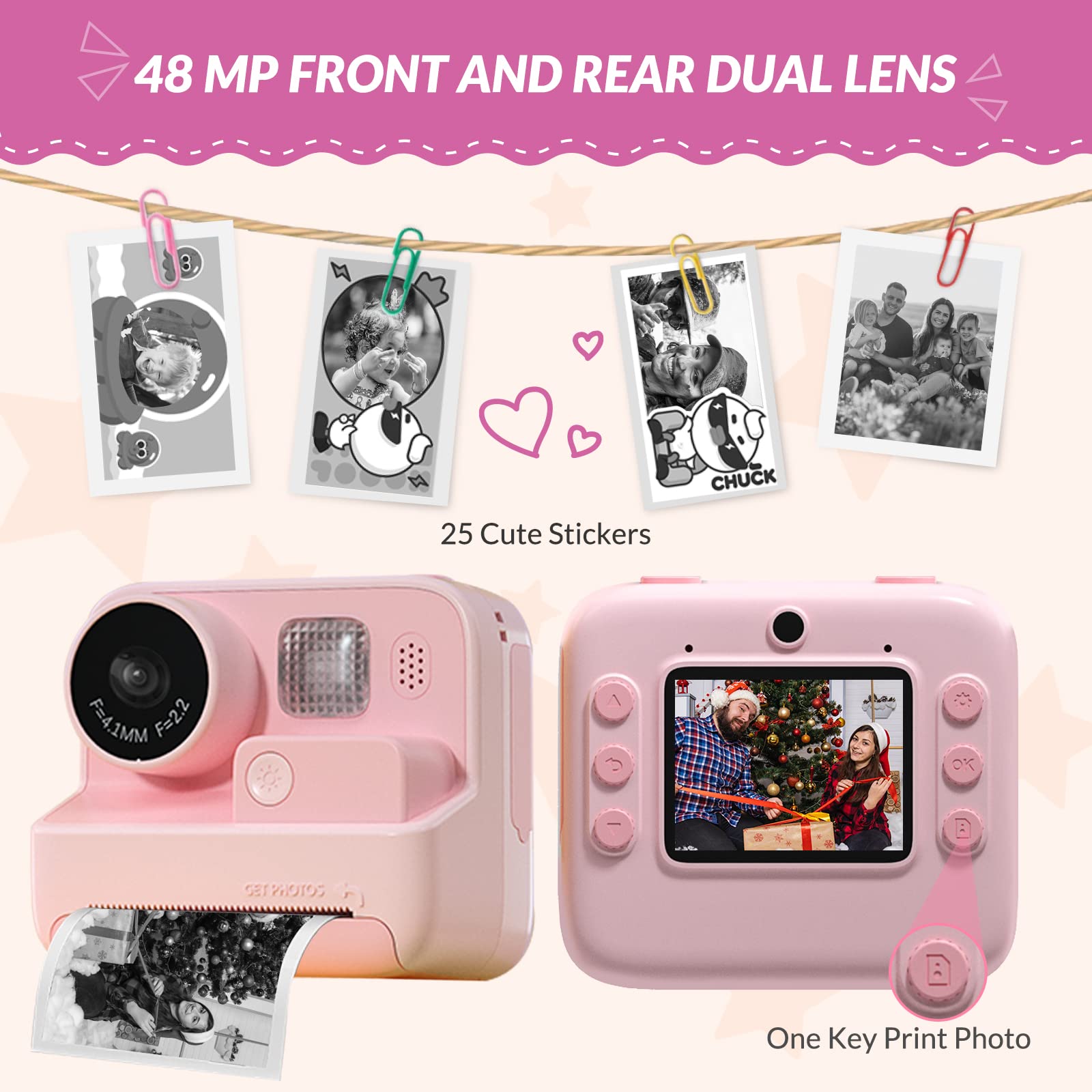 Mafiti Kids Camera Instant Print, 48Mp Digital Camera Selfie 1080P Video With 32G Tf Card, Toys Gifts For Girls Boys Aged 3-12 F