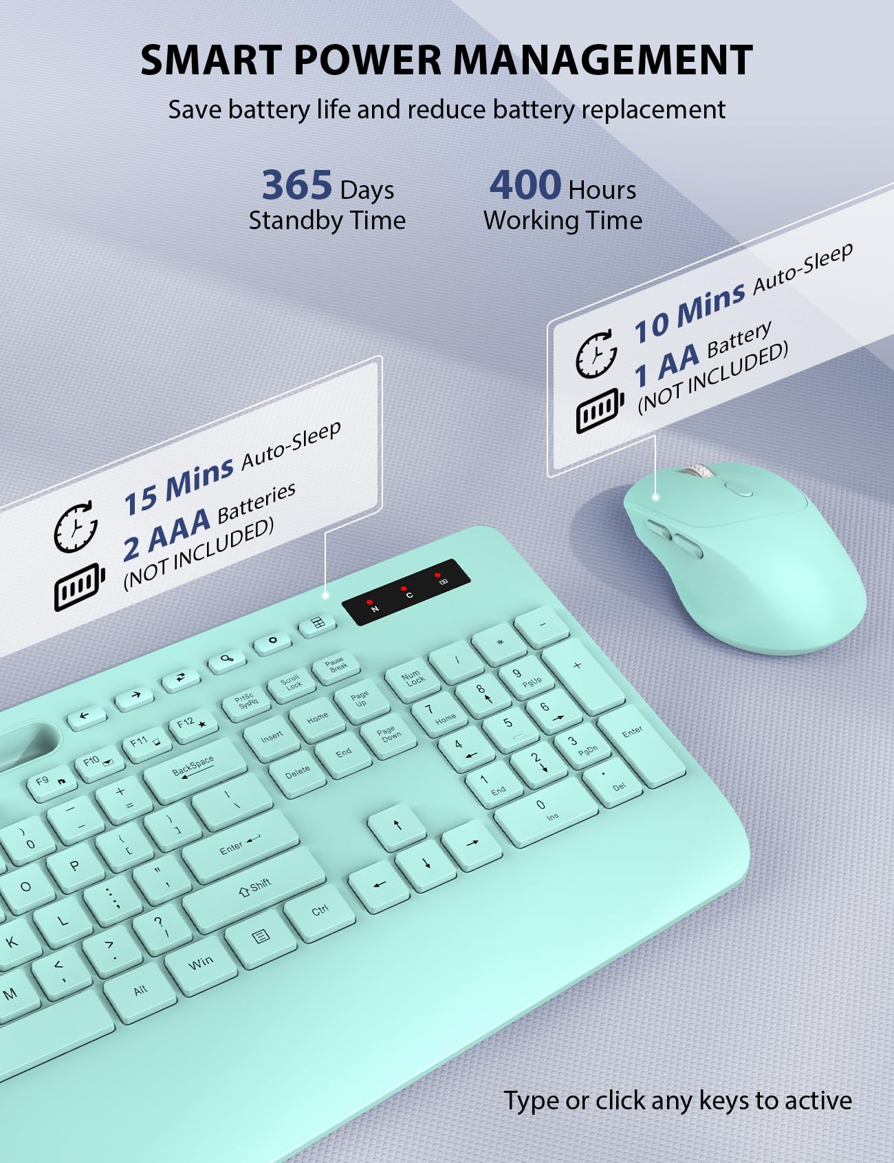 Wireless Keyboard And Mouse Combo   Full Sized Ergonomic Keyboard With Wrist Rest, Phone Holder, Sleep Mode, Silent 2.4Ghz Cordless Keyboard Mouse Combo For Computer, Laptop, Pc, Mac, Windows (Green)