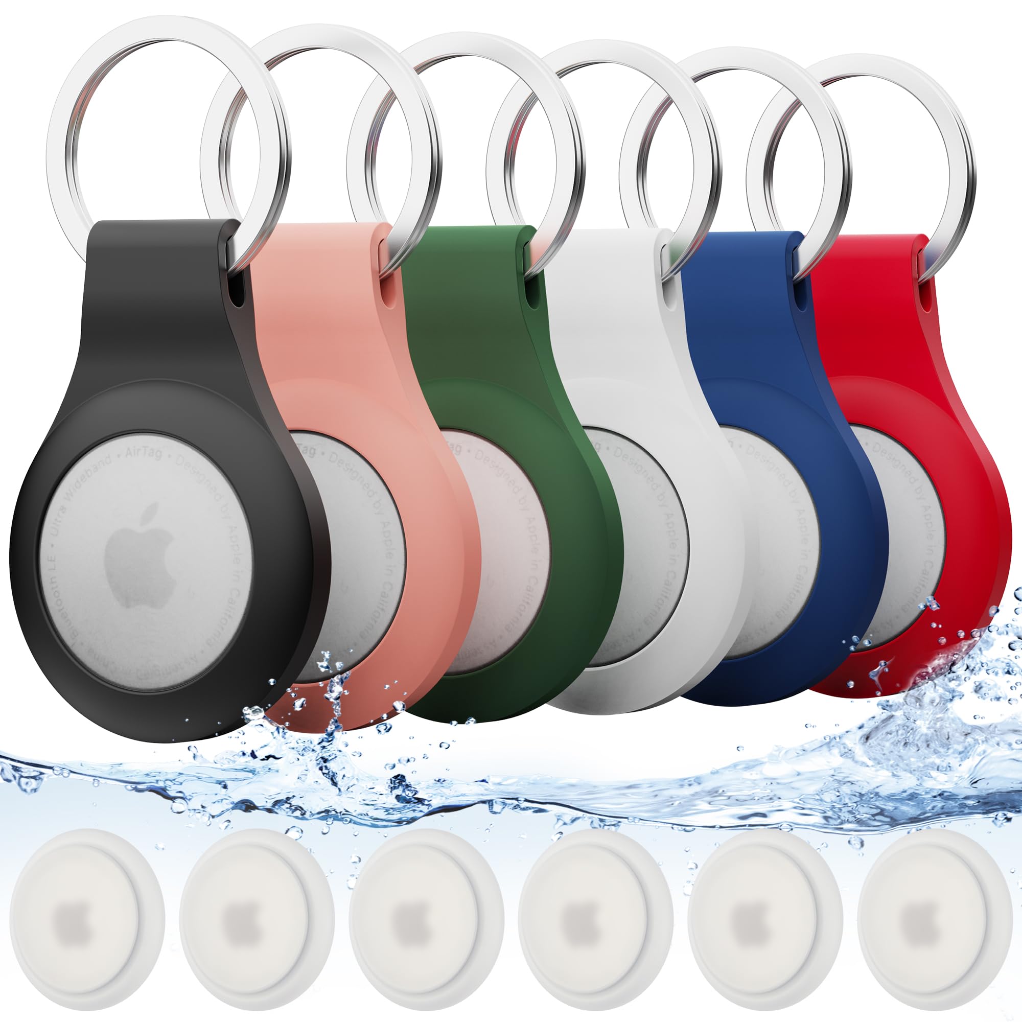 Airtag Holder Keychain 6 Pack,Waterproof Apple Airtag Case With Key Ring,Silicone Air Tags Keychain For Luggage,Keys,Backpack,Ca