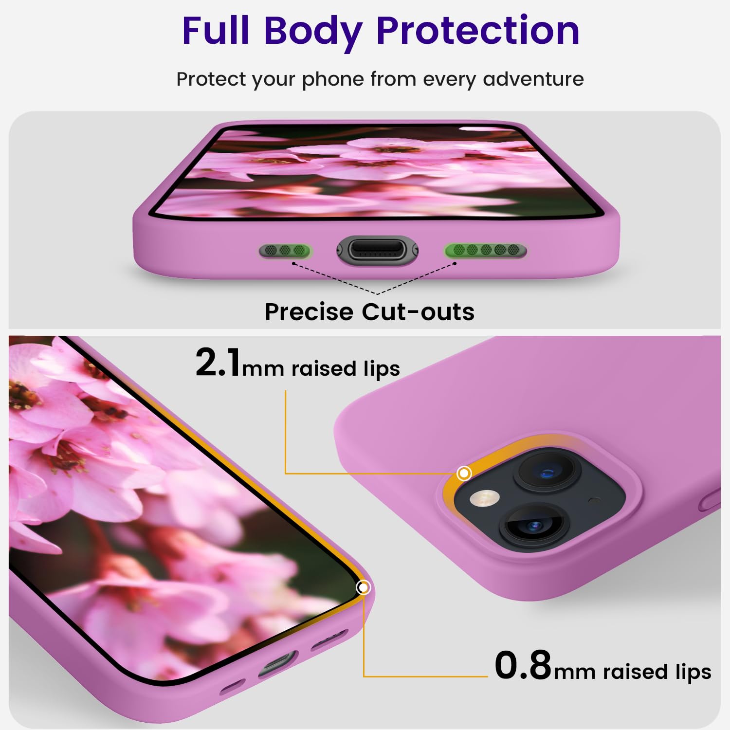 Otofly Designed For Iphone 13 Case, Silicone Shockproof Slim Thin Phone Case For Iphone 13 6.1 Inch (Lilac Purple)