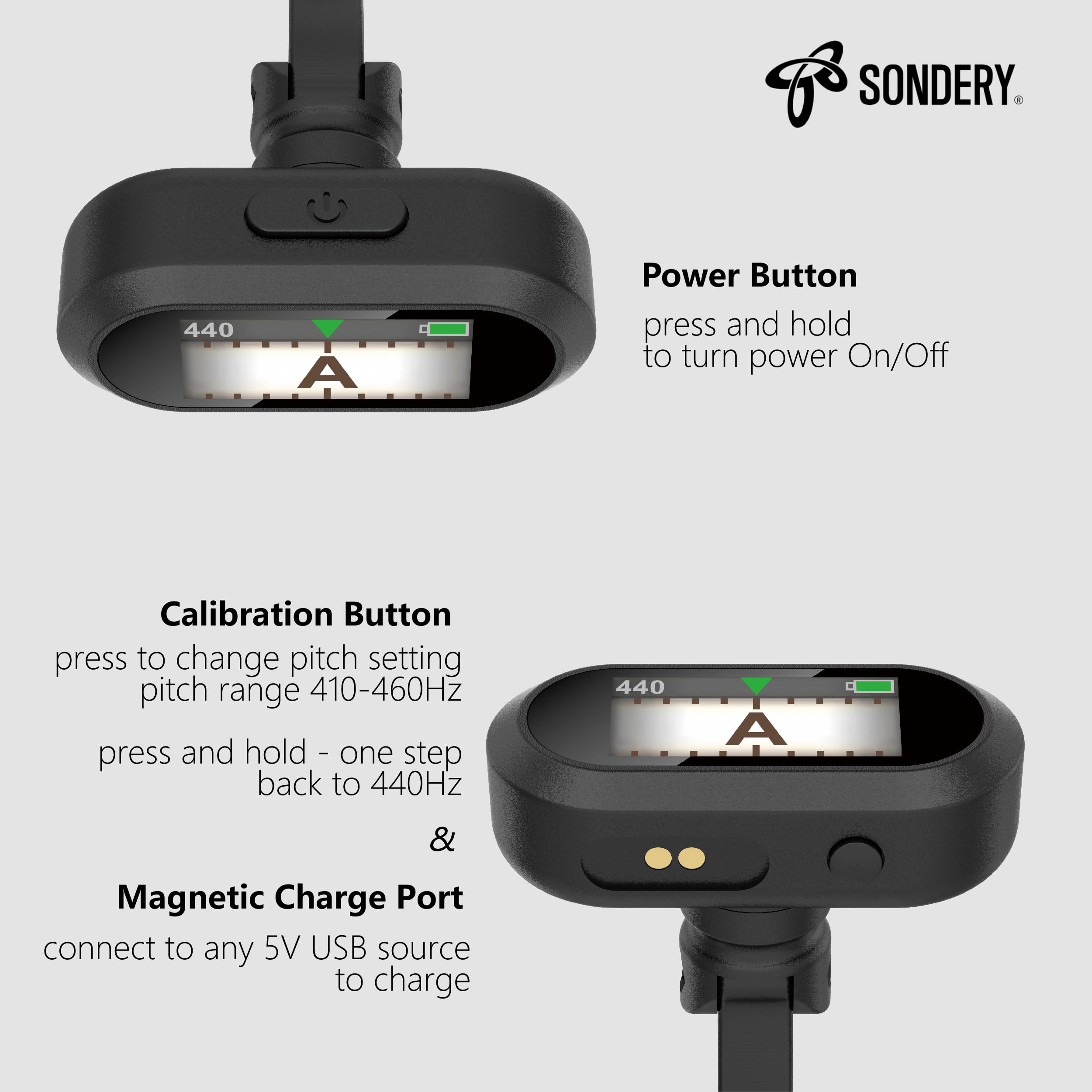 Sondery Guitar Ukulele Tuner Clip On Rechargeable, Easy To Read Simple Tft Screen Extremely Fast And Accurate Tuning, Headstock