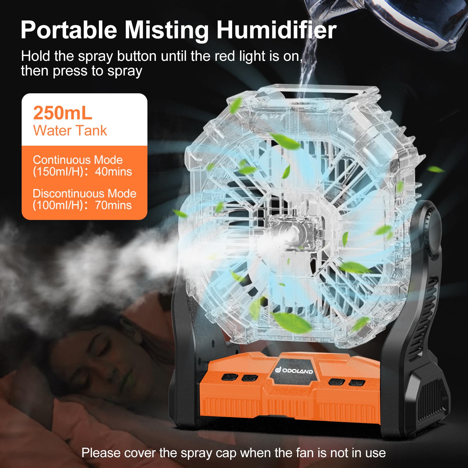 Odoland 20000Mah Camping Fan, Portable Misting Fan With Rgb Light, Battery Operated Rechargeable Mister Tent Fan With Hook & 250