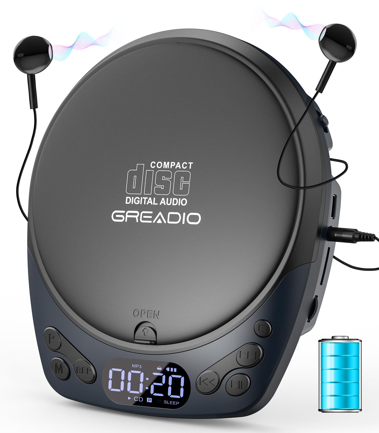 Portable CD Player with Headphones, Rechargeable Discman CD Player for Car & Home, Small CD Players Portable with 60s Anti-Skip,