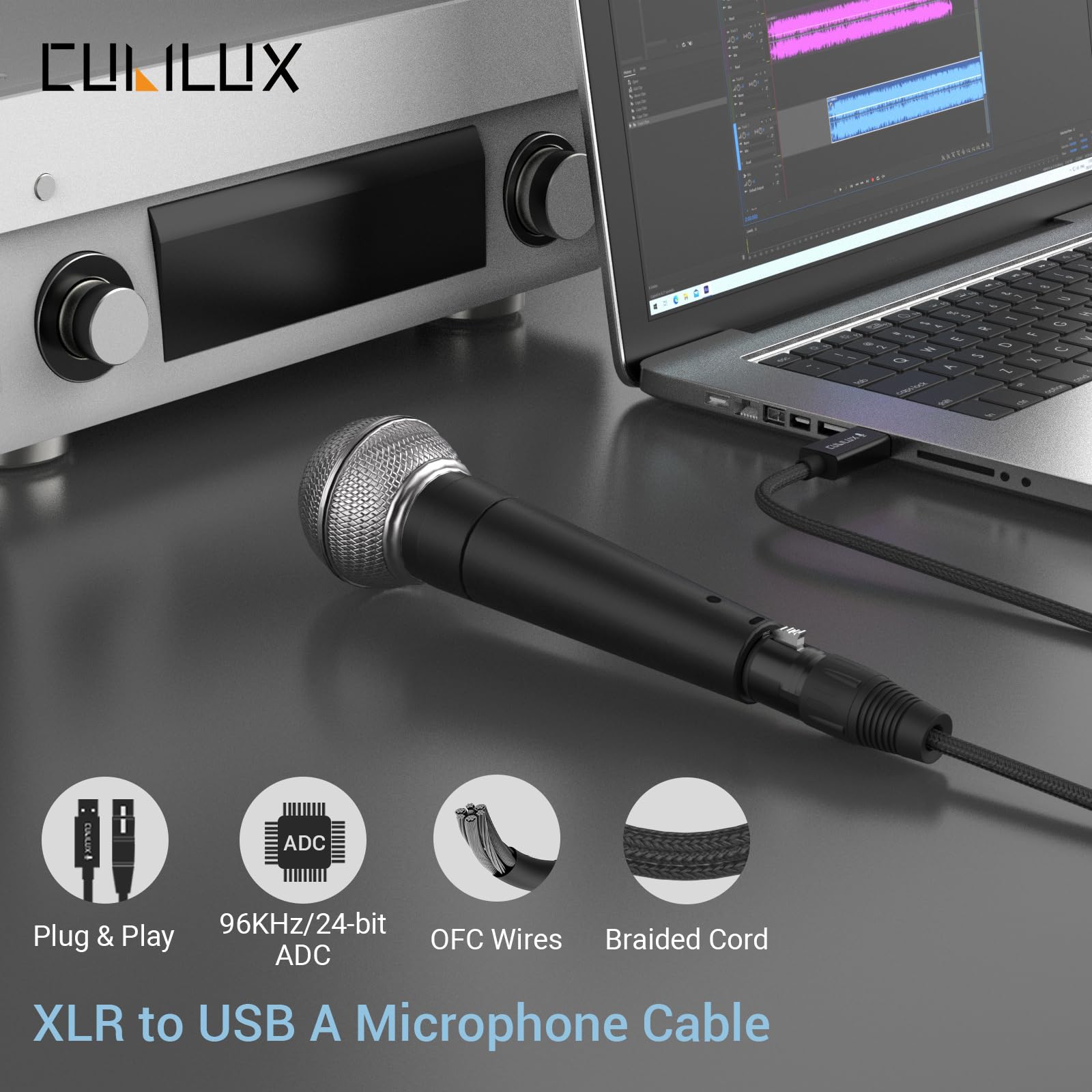 Cubilux Usb A To Xlr Microphone Cable, Usb To Xlr Female Mic Cord For Laptop, Computer, Pc, 6.6 Ft