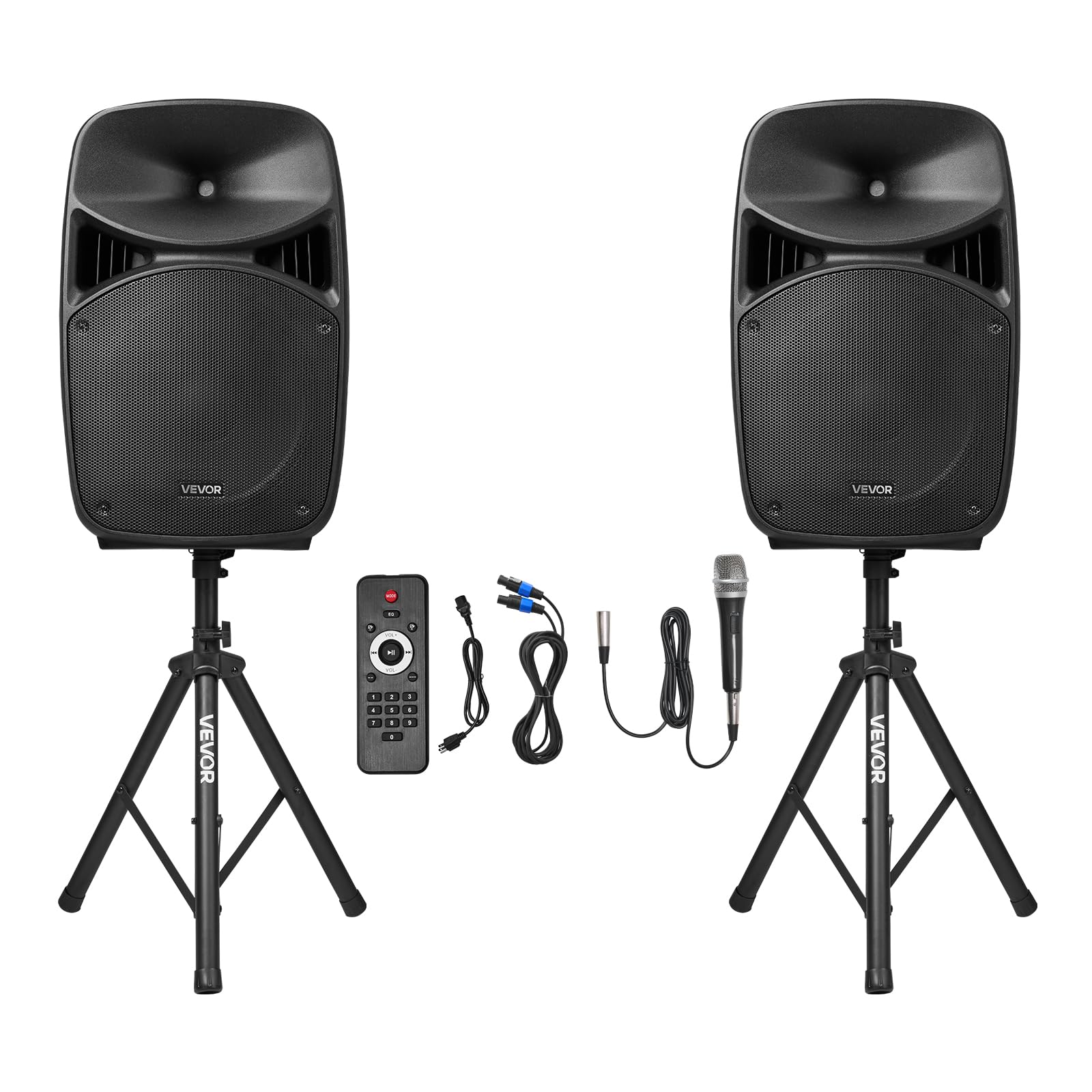 VEVOR Portable PA System, 2000W (PMPO) Powered, Sound System Set with 3 Channel Mixer, Dual Speakers, Wireless Bluetooth, Microp