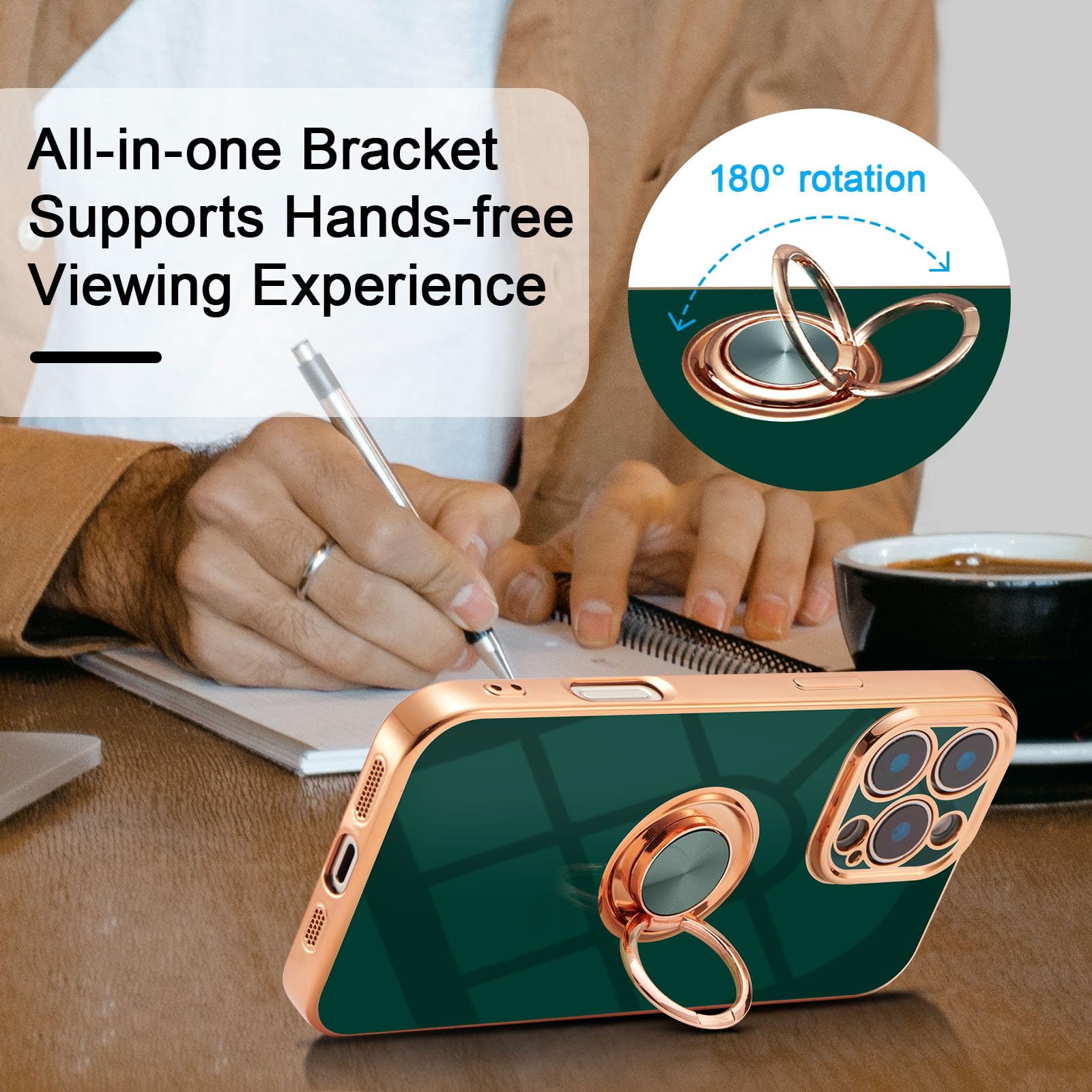 Eyzutak Case For Iphone 16 Pro, Phone Case With 360 Rotatable Finger Ring Holder Kickstand Magnetic Car Mount Supported Shiny Pl