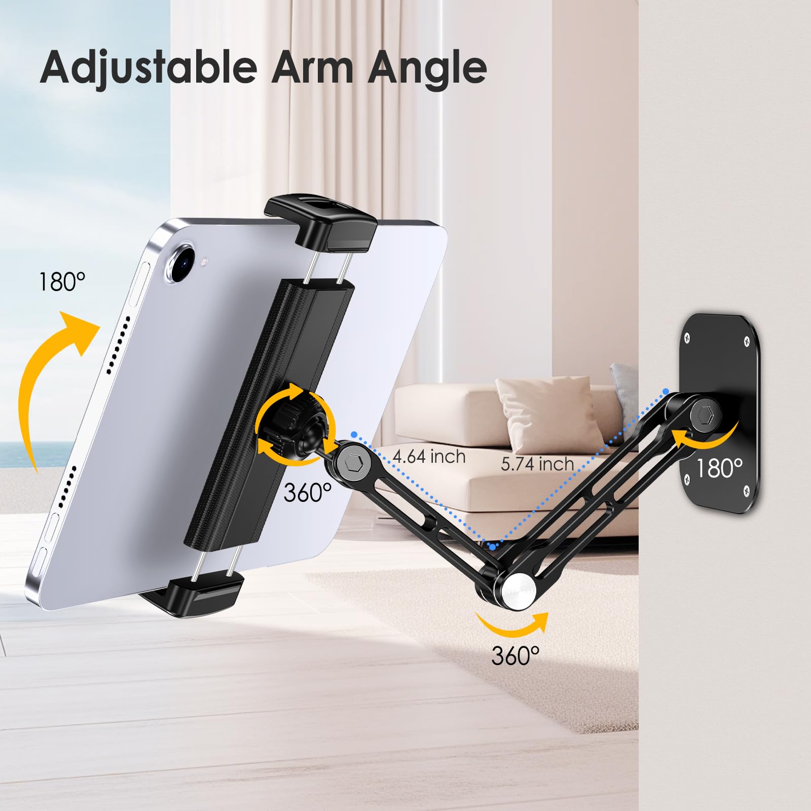 Lucrave Tablet Wall Mount Holder, Aluminium Extendable Ipad Wall Holder, With 360Rotating Base Adjustable And Foldable For Ipad
