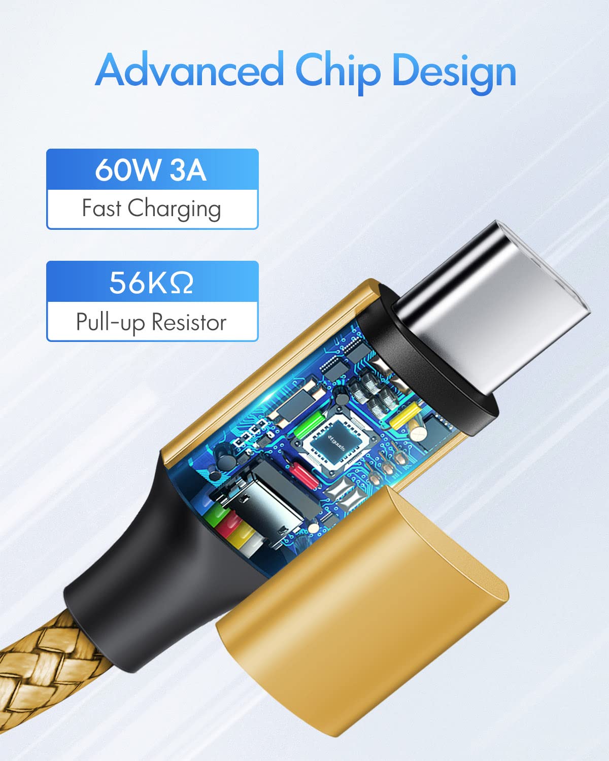 Etguuds Gold Usb C To Usb C Cable 3Ft, 2 Pack 60W Usbc To Usbc Cord, Type C To C Charger Cable Fast Charging For Iphone 16 15 Pro Max Plus, For Samsung Galaxy S24 S23 S22, For Macbook/Ipad, Pixel