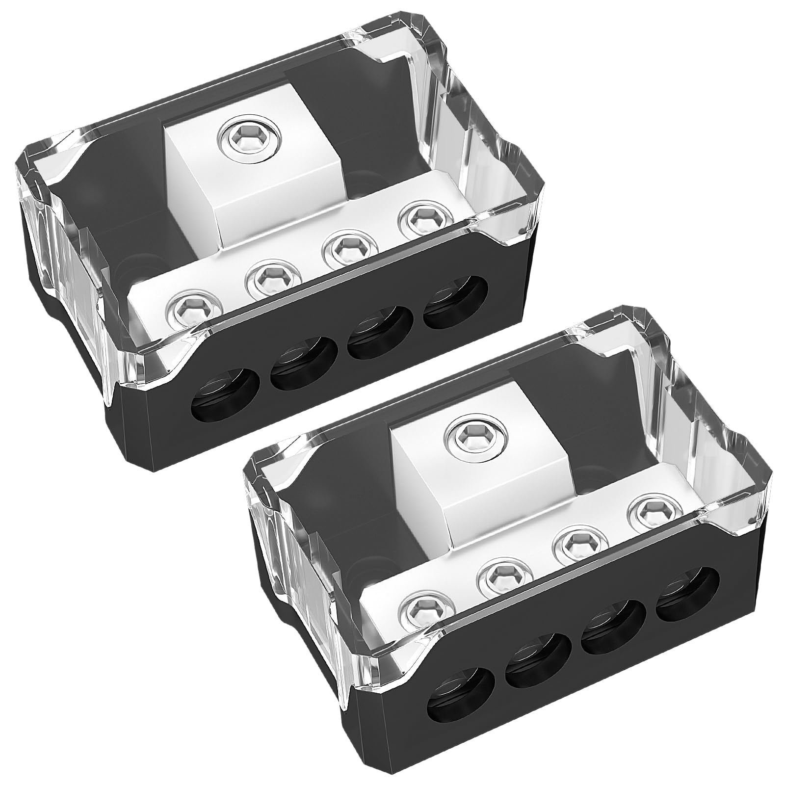 Joinfworld 4 Way Power Distribution Block Car Audio 0/2/4 Gauge Input 4/8/10 Gauge Output Amp Ground Distribution Block Splitter   2Pcs
