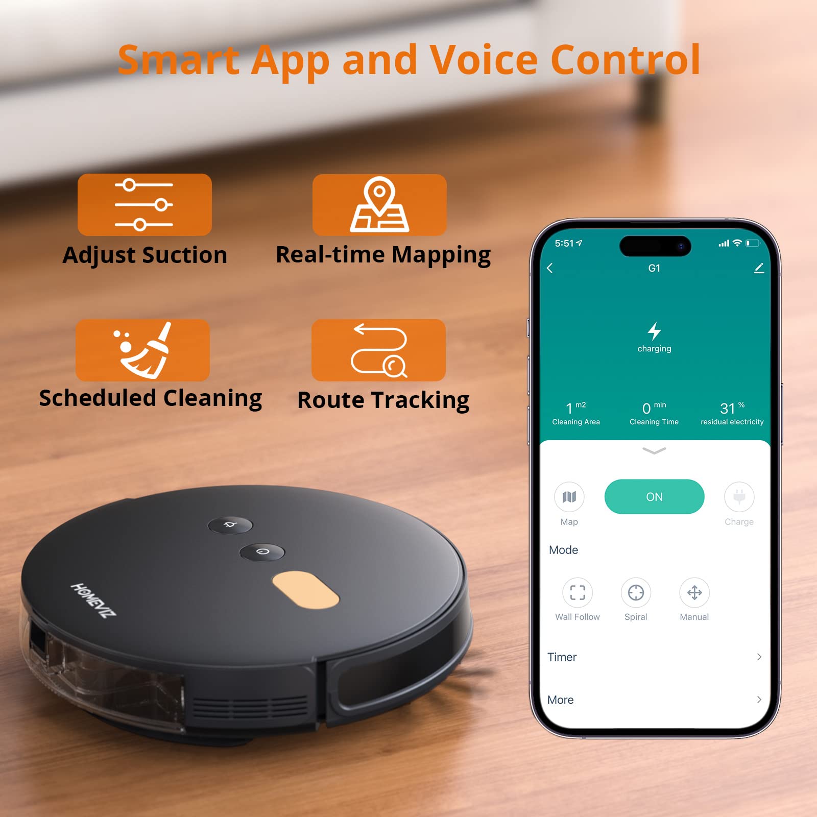 G1 Robot Vacuum And Mop Combo, 8000Pa Adjustable Suction Robot Vacuum Cleaner, 3D Obstacle Avoidance, Wifi/App/Alexa, Self Charg