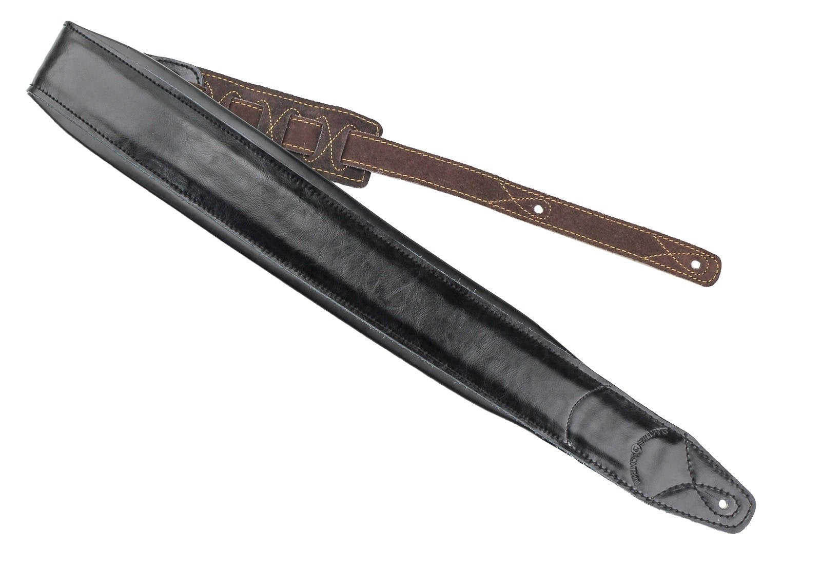 Walker & Williams C 22 Bb Black On Black Premium Top Grain Leather Double Padded Guitar Strap Extra Wide For Acoustic, Electric,