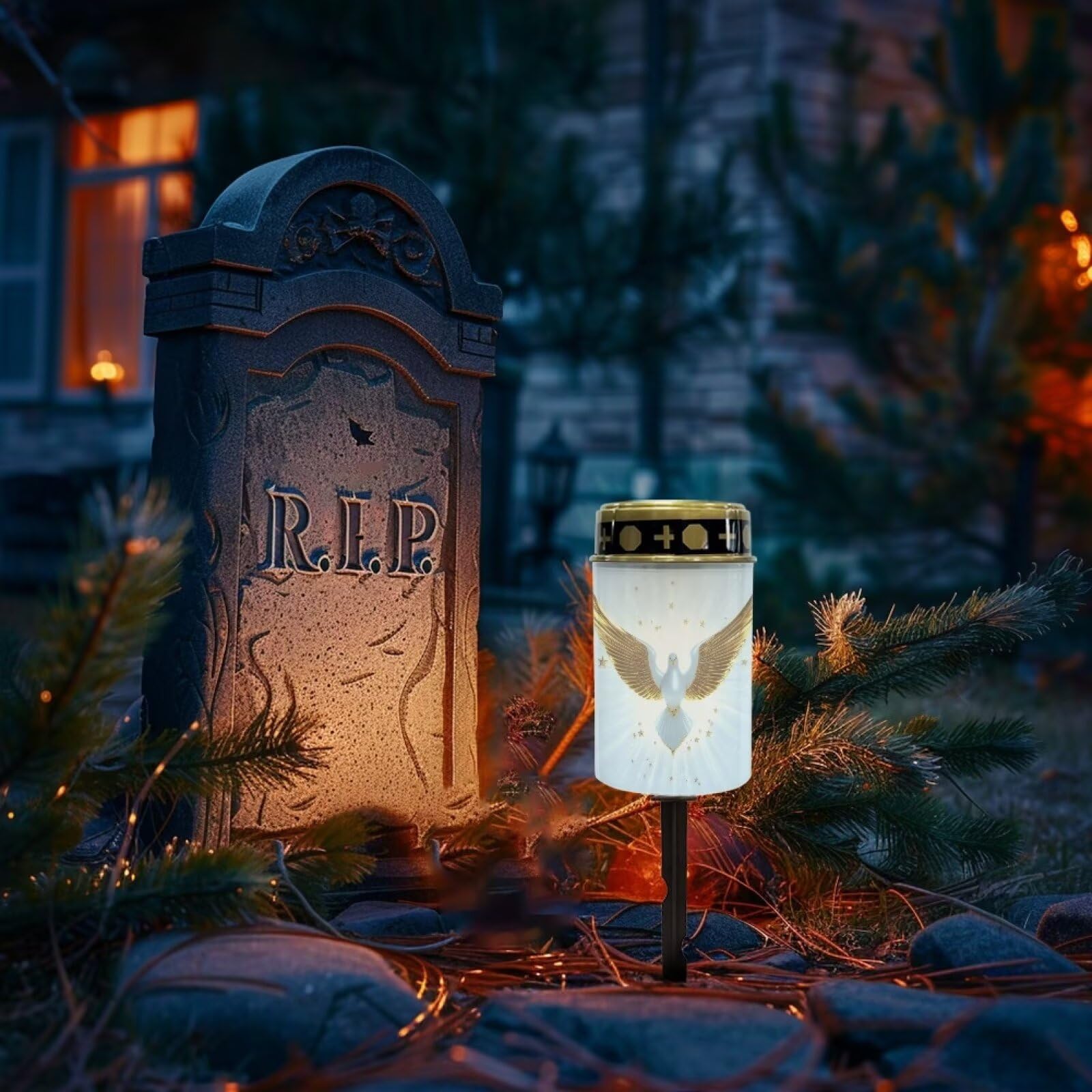 Uorisanigo Gold Peace Dove Cemetery Solar Lights For Grave Waterproof Solar Grave Lights For Cemetery Decoration Automatic Solar