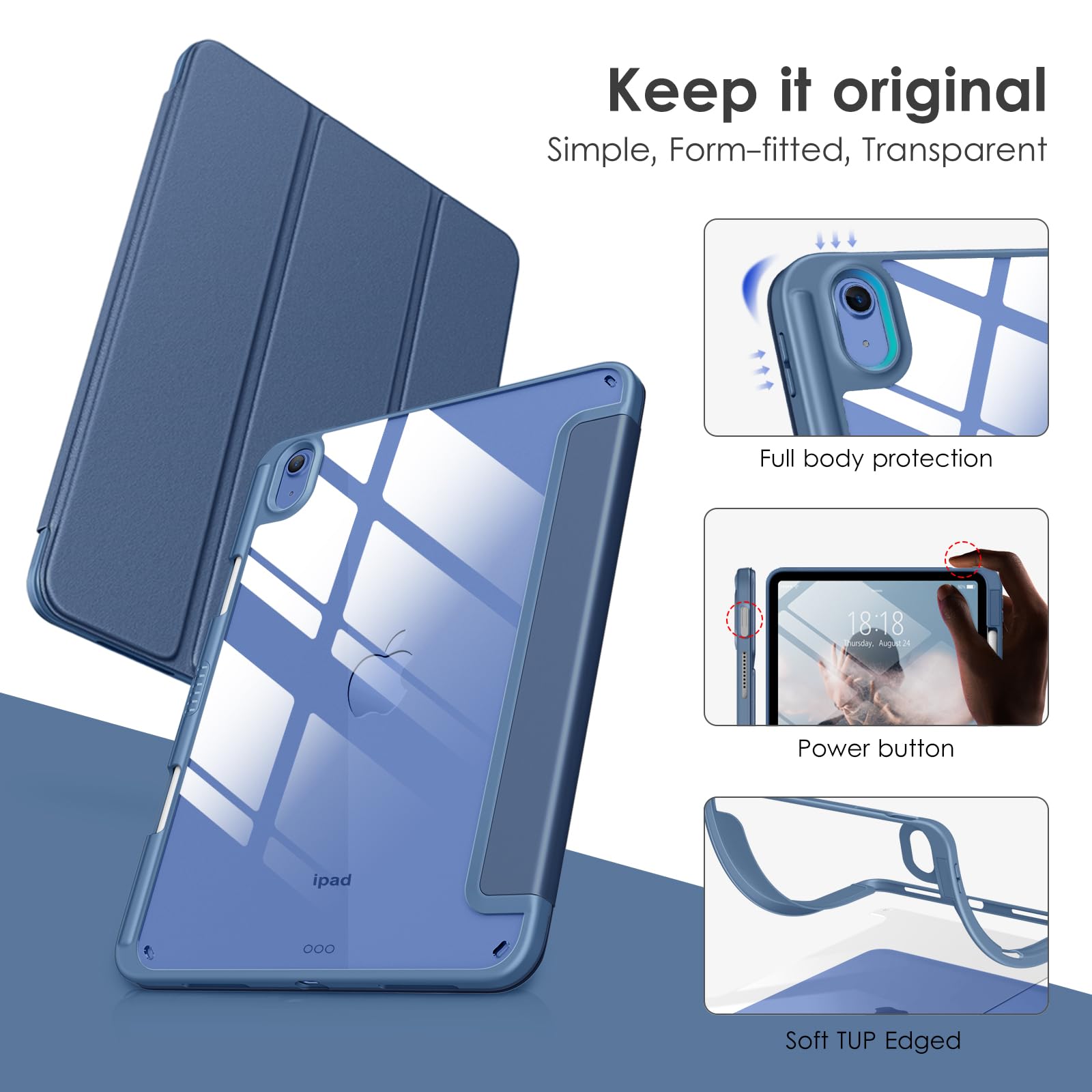 Dttocase Ipad 10Th Generation Case 2022, Ipad 10.9 Inch Case With Clear Transparent Back And Tpu Shockproof Frame Cover [Built I