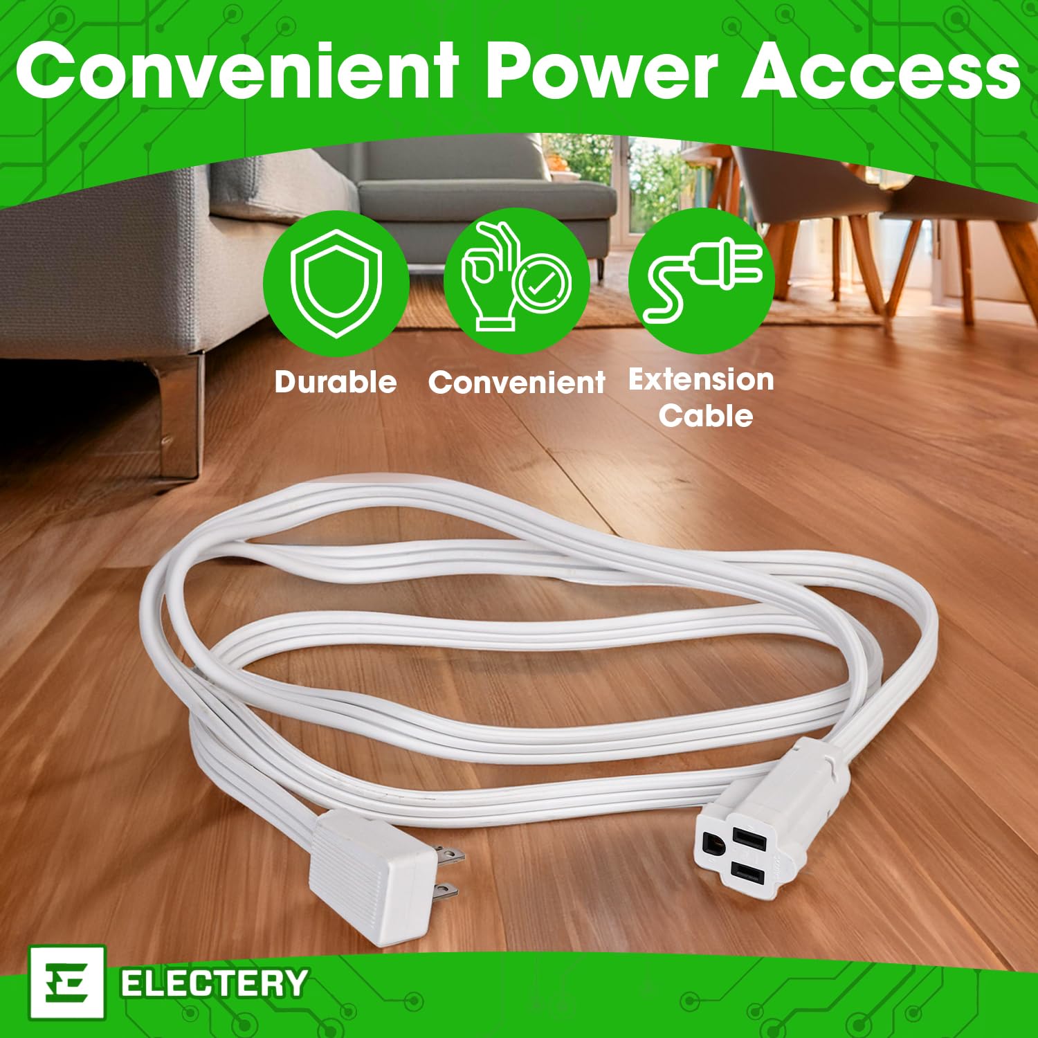 Heavy Duty Appliance Extension Cord, 14 Awg   3 Prong Grounded Flat Plug, White Power Wire For Indoor Air Conditioner And All Ma