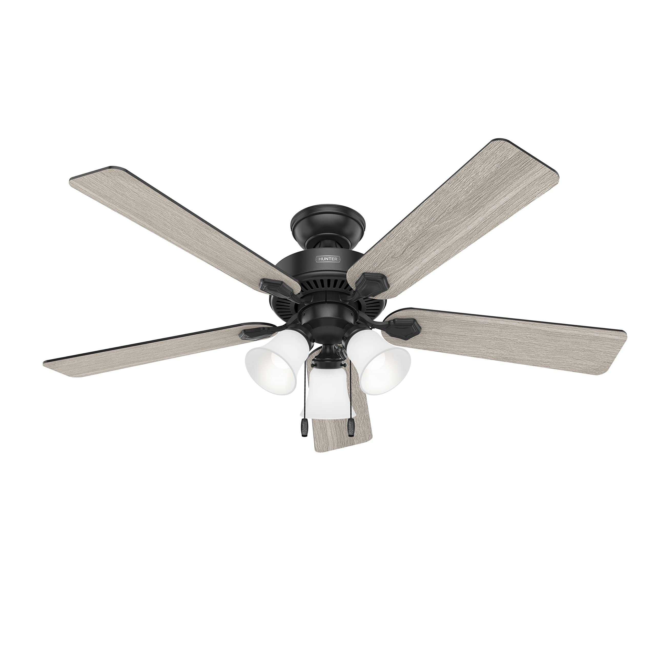 Hunter 52 inch Indoor Ceiling Fan with LED Lights - Black Ceiling Fan with Pull Chain, for Bedroom, Living Room, or Kitchen, Sta