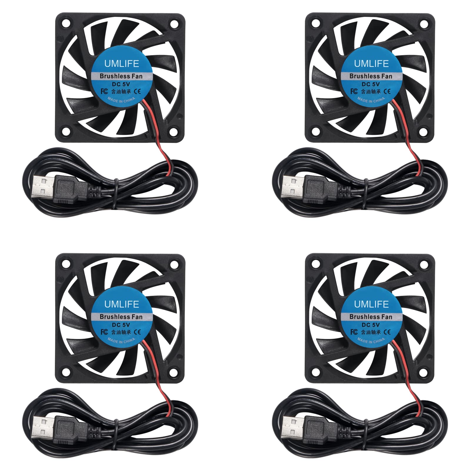 Umlife 60Mm Fan, 4 Pack 5Volt 0.18A Usb 60X60X10Mm 6010 Brushless Dc Computer Cpu Heat Sink Cooling Cooler Fan 60Mm X 10Mm