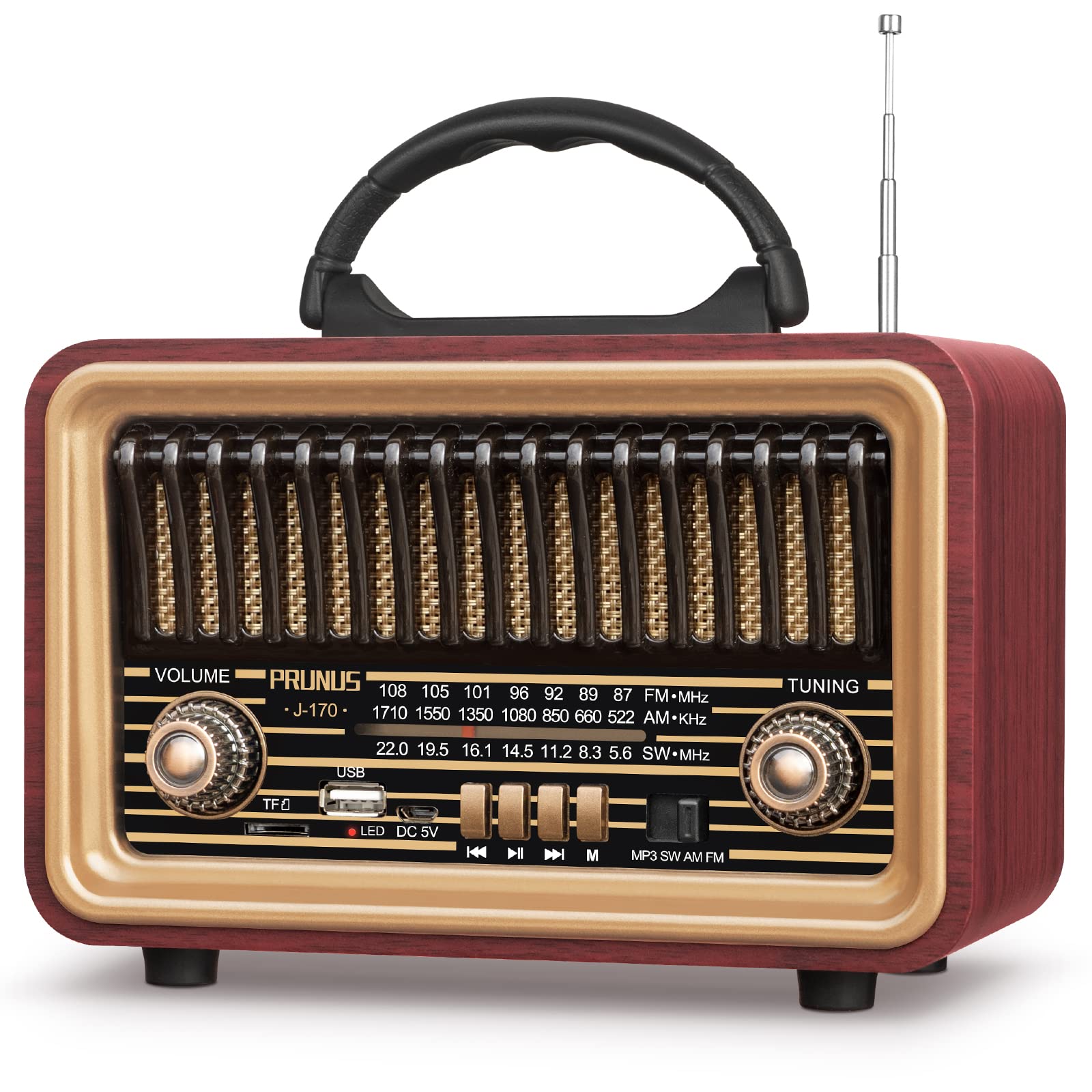 Prunus Retro Vintage Radio With Bluetooth Rich Bass Stereo Sound, Radios Portable Am Fm, Rechargeable Speaker With Tws Pairing, Loud Volume,Bt5.0, Tf Card & Mp3 Player For Home/Party