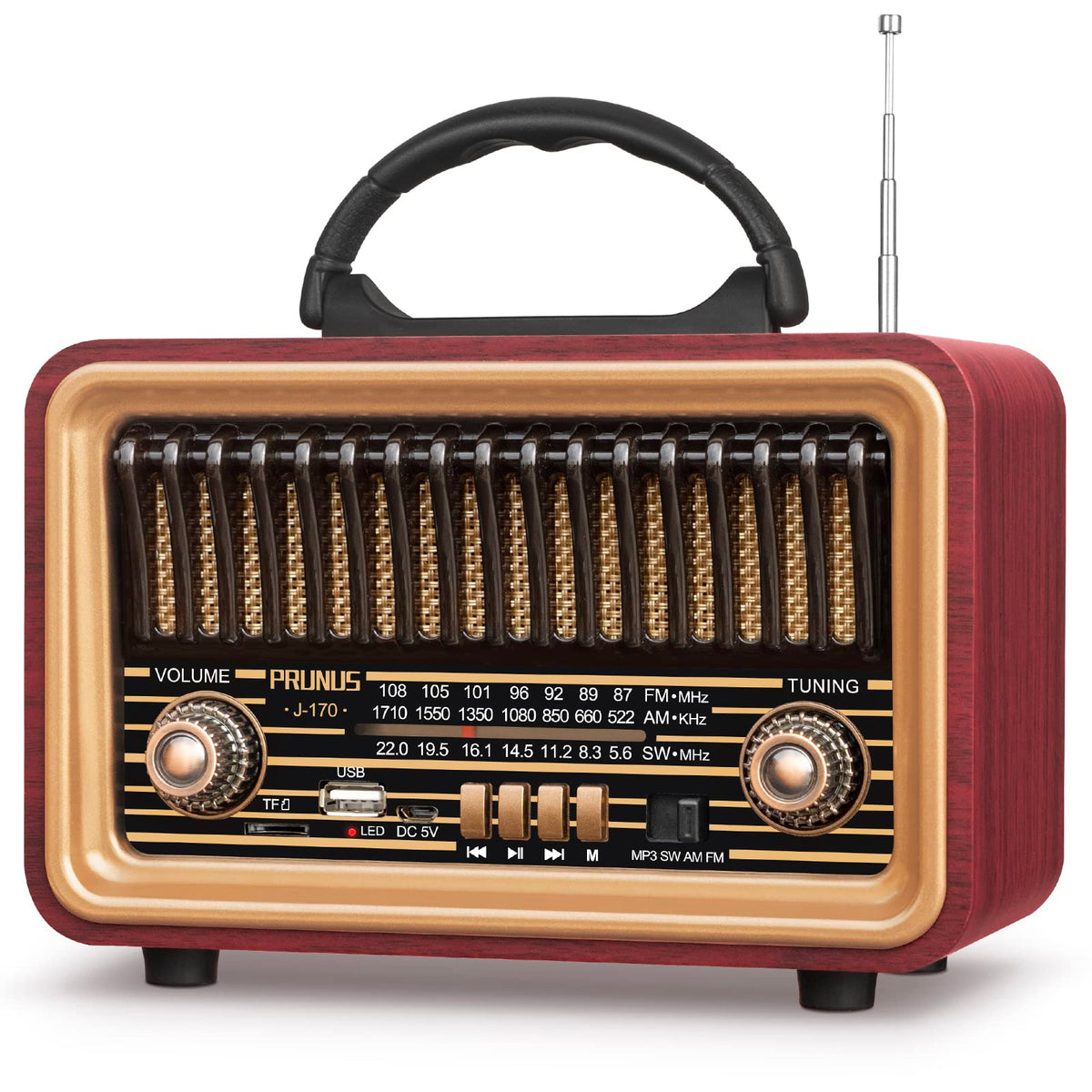 Prunus Retro Vintage Radio With Bluetooth Rich Bass Stereo Sound, Radios Portable Am Fm, Rechargeable Speaker With Tws Pairing, Loud Volume,Bt5.0, Tf Card & Mp3 Player For Home/Party