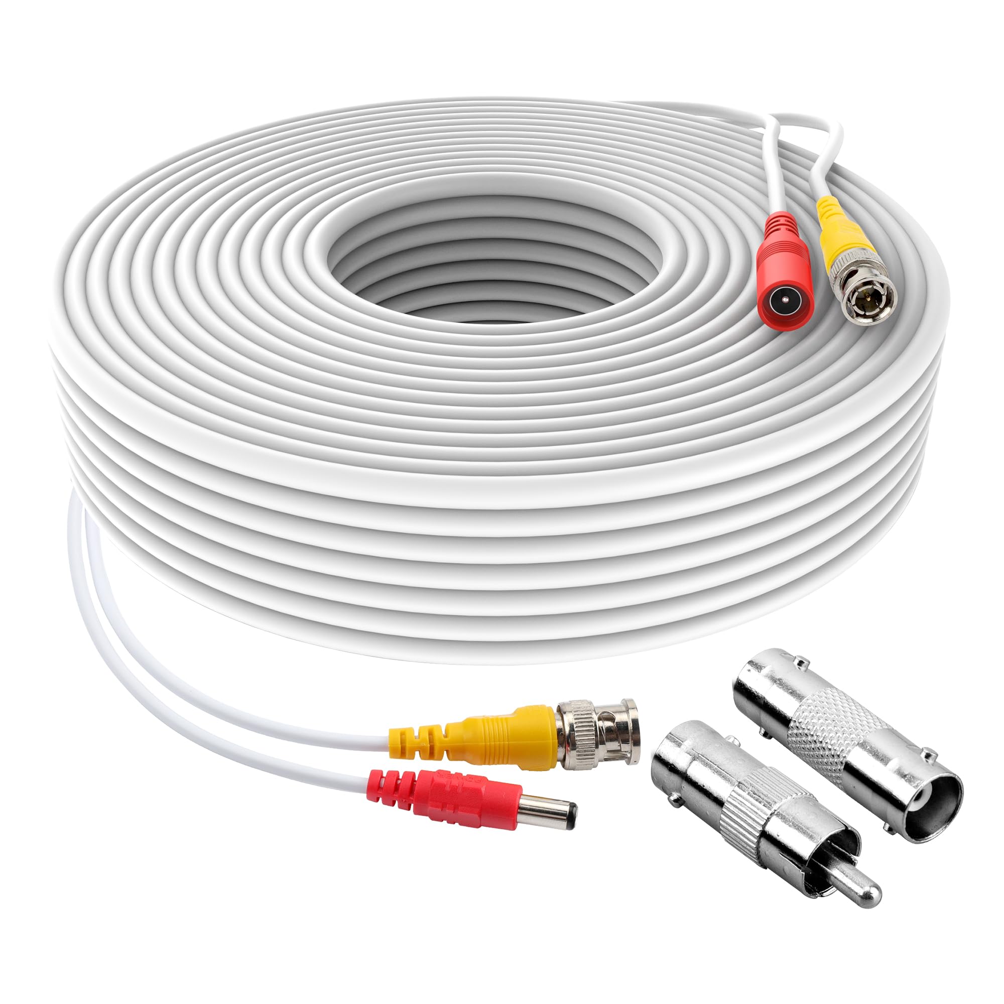 Omilik 1 Pack 100Ft White Bnc Video Power Cable Security Camera Cable Wire Cord For Cctv Dvr Surveillance System With Connectors