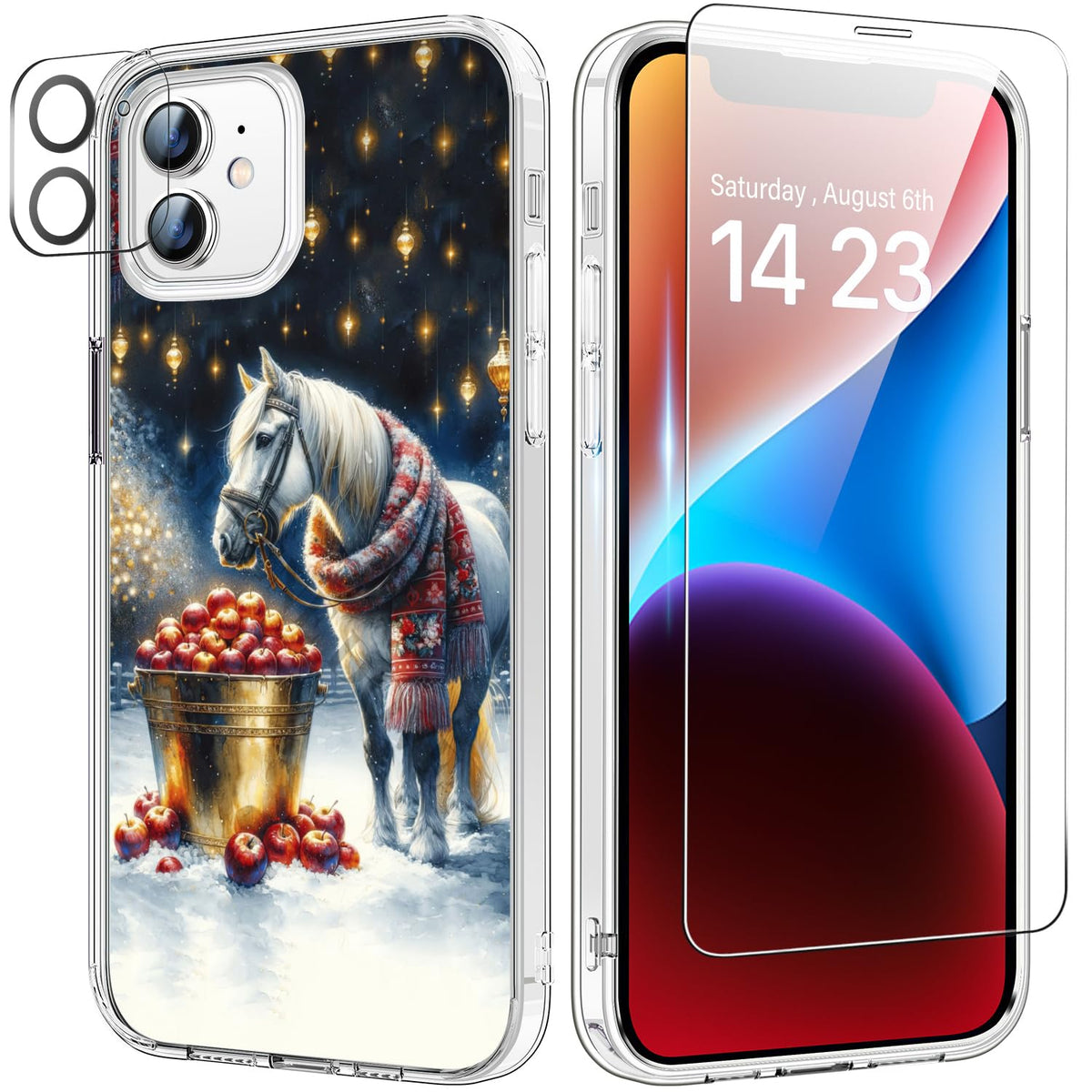 Bicol Christmas Phone Case For Iphone 12 With Screen Protector And Camera Lens Protector - Clear Acrylic Shockproof Protective C