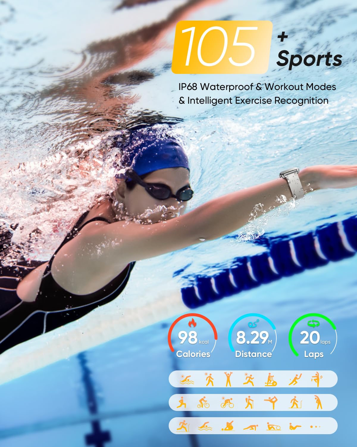 Fitpolo Smart Watch For Men Women With Bluetooth Call, Alexa Built-In 1.8 '' Blood Oxygen Heart Rate Sleep Fitness Watch, 100 Sp