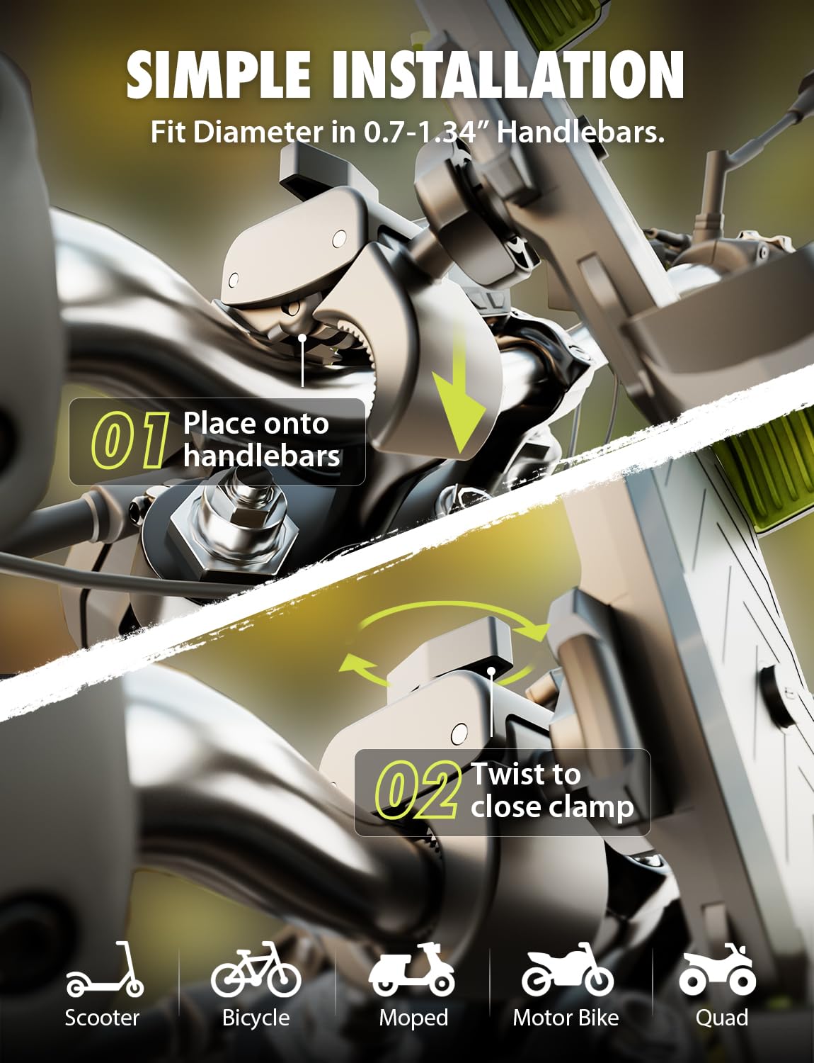 Bracketron Bike Phone Holder,[2025 Quick Release] Motorcycle Phone Mount,Phone Holder For Motorcycle Electric Bike,Scooter,Golf