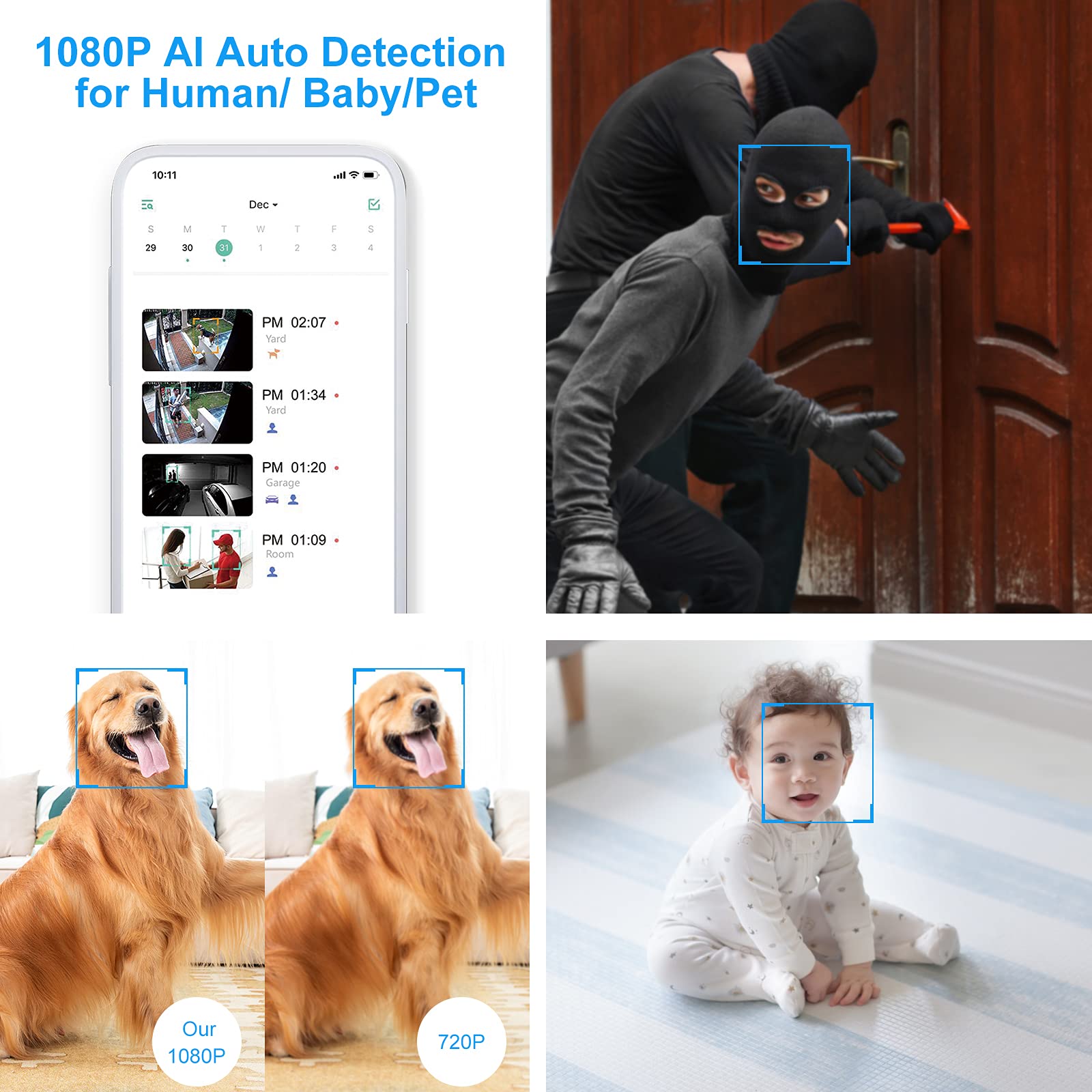 2K Hd Security Camera Wireless Outdoor, Wireless Rechargeable Battery Powered Wifi Home Surveillance Camera With Ai Pir, Waterpr