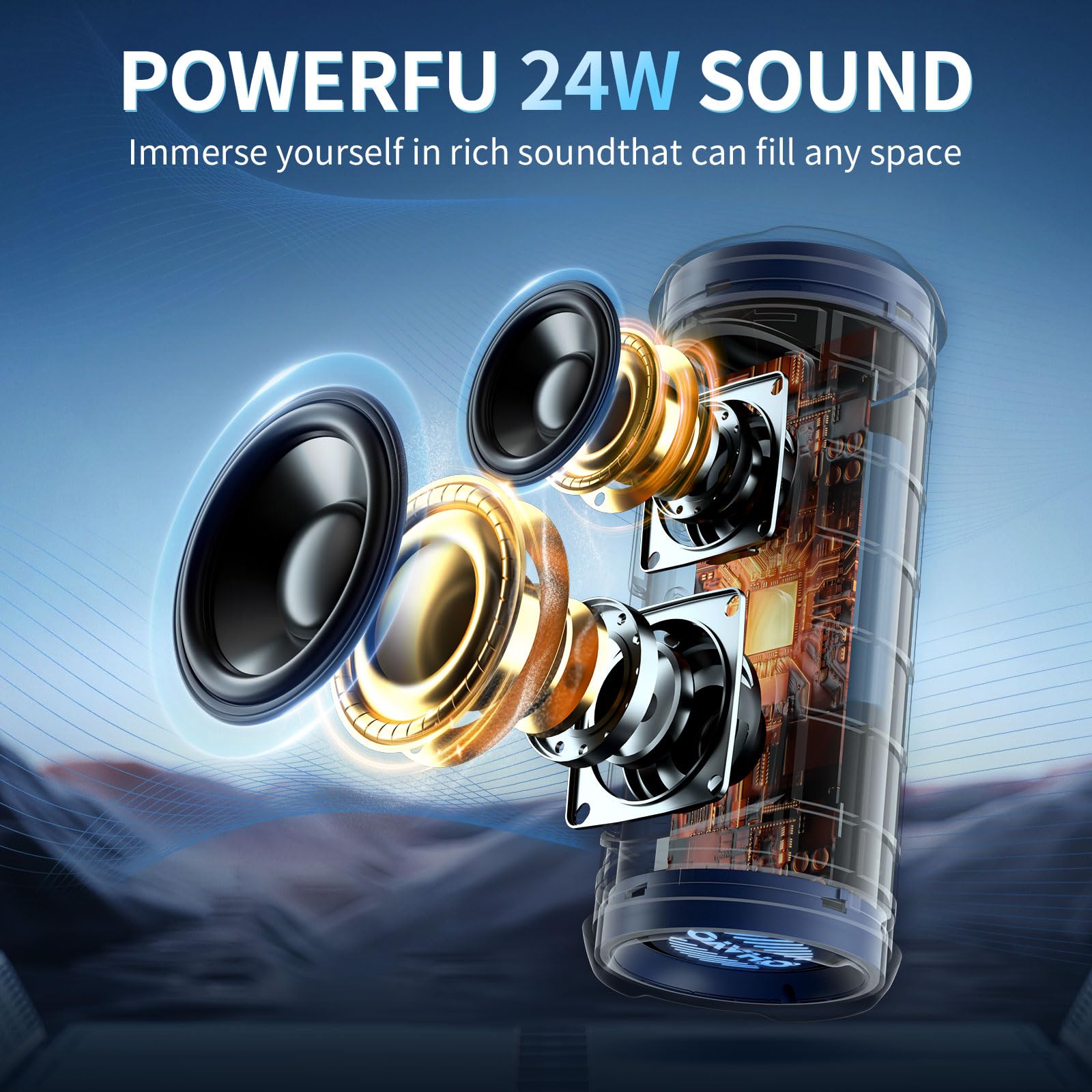 Ohayo Portable Bluetooth Speaker, Ipx7 Waterproof Wireless Speaker With 24W Stereo Sound, Active Extra Bass, Bluetooth 5.3, Rgb