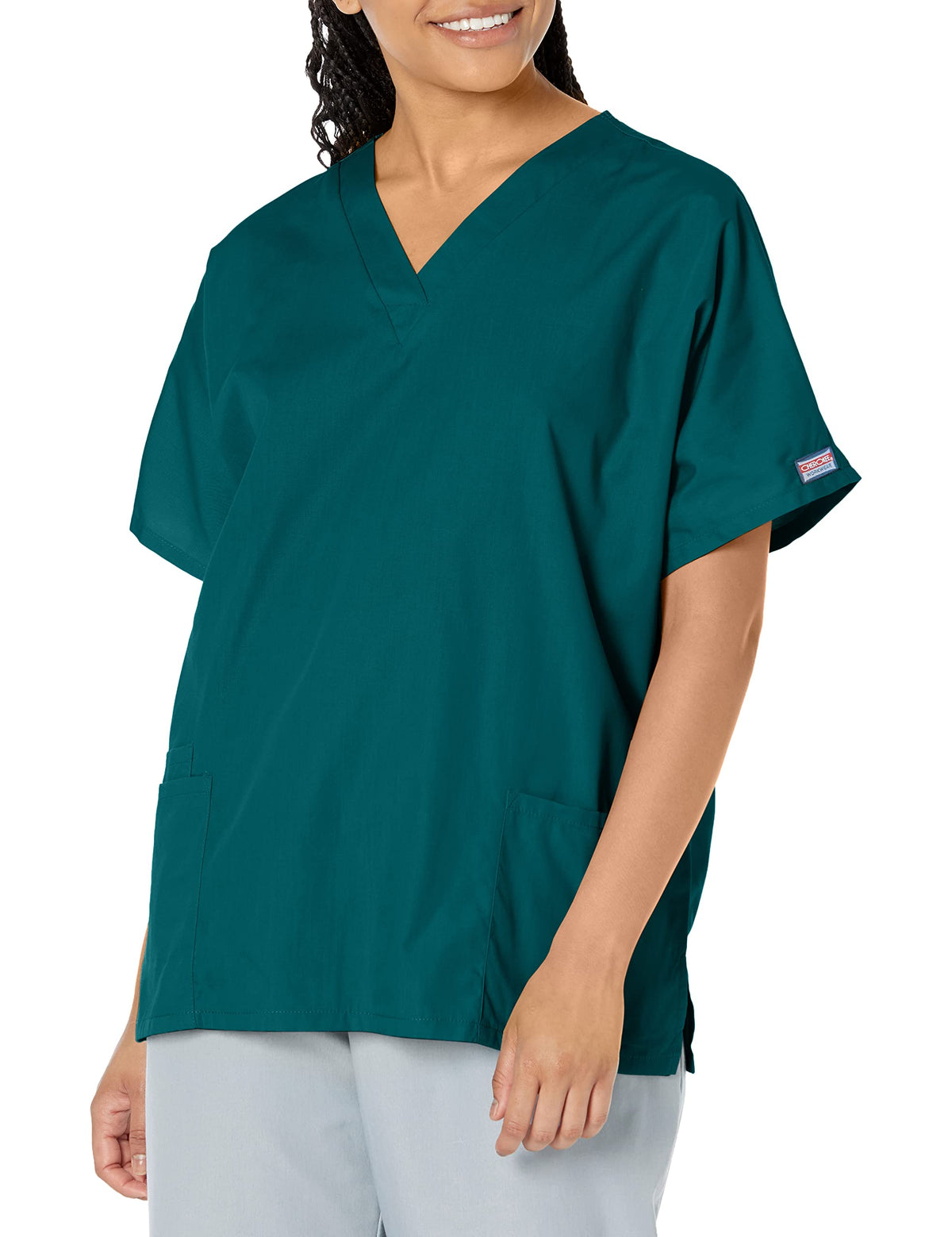 Cherokee Womens V Neck Scrubs Shirt, Hunter, Large