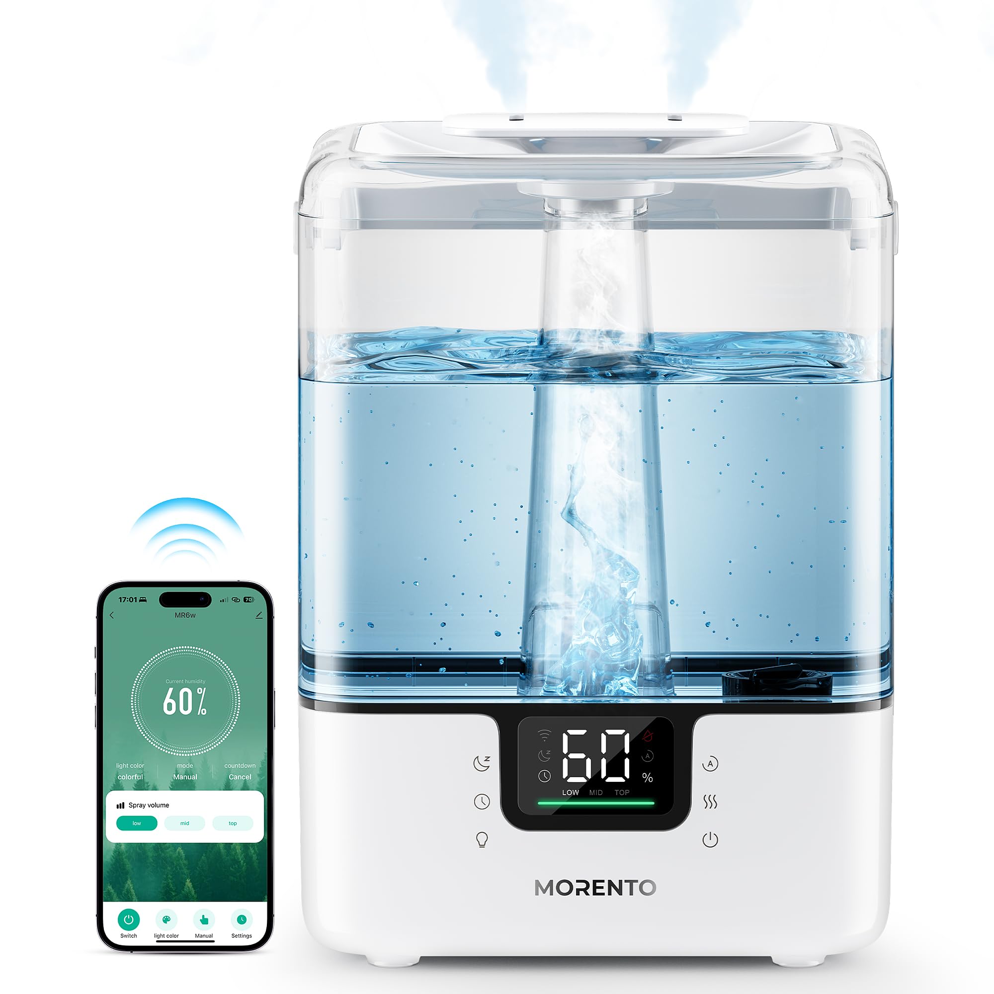 Morento Smart Humidifiers For Bedroom Large Room Home, 6L Cool Mist Top Fill Humidifier With Essential Oil Diffuser, Smart App &