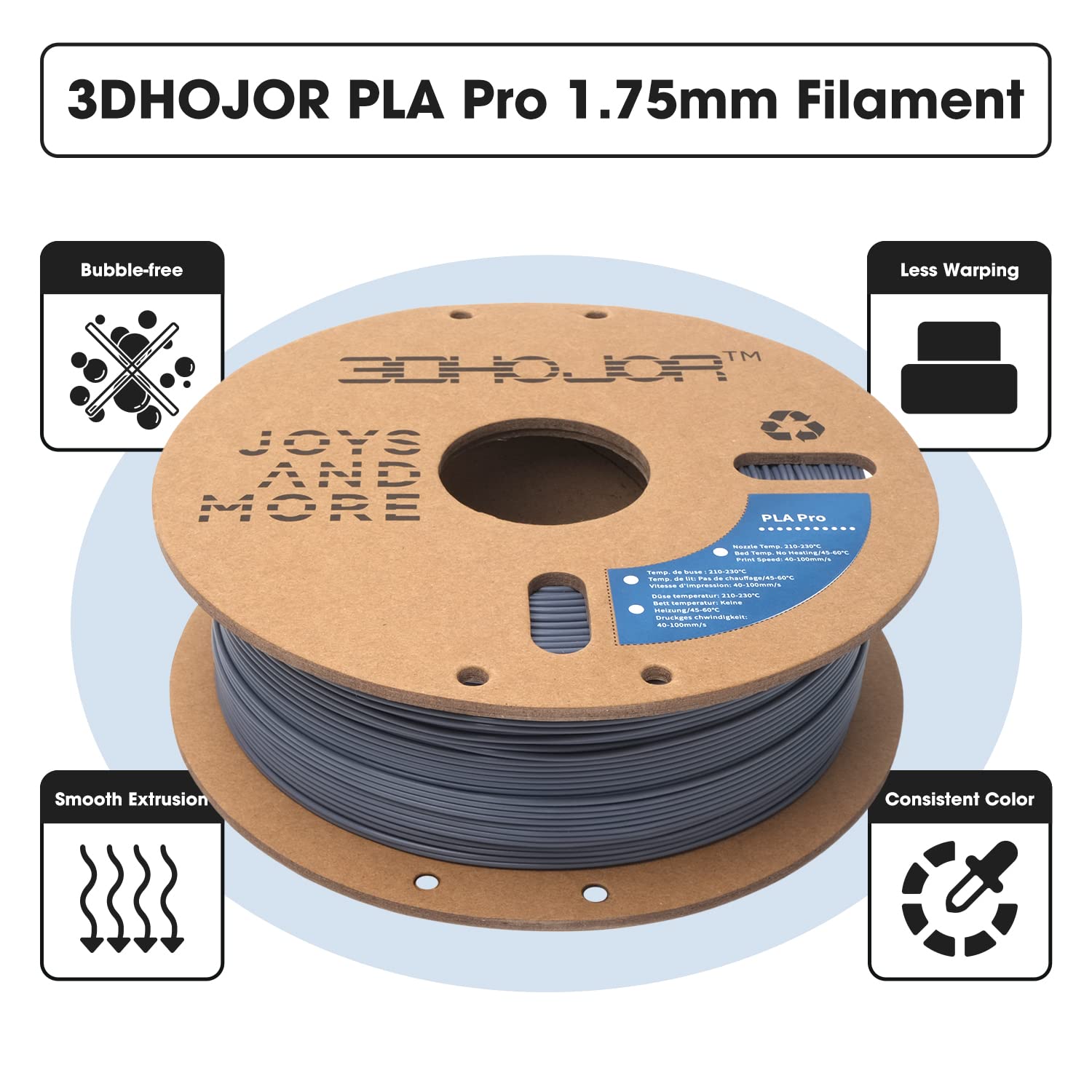 3Dhojor Pla Pro (Plus) Filament 1.75Mm, 3D Printer Filament Pla+, Cardboard Spool 3D Printing Filament, Dimensional Accuracy +/-