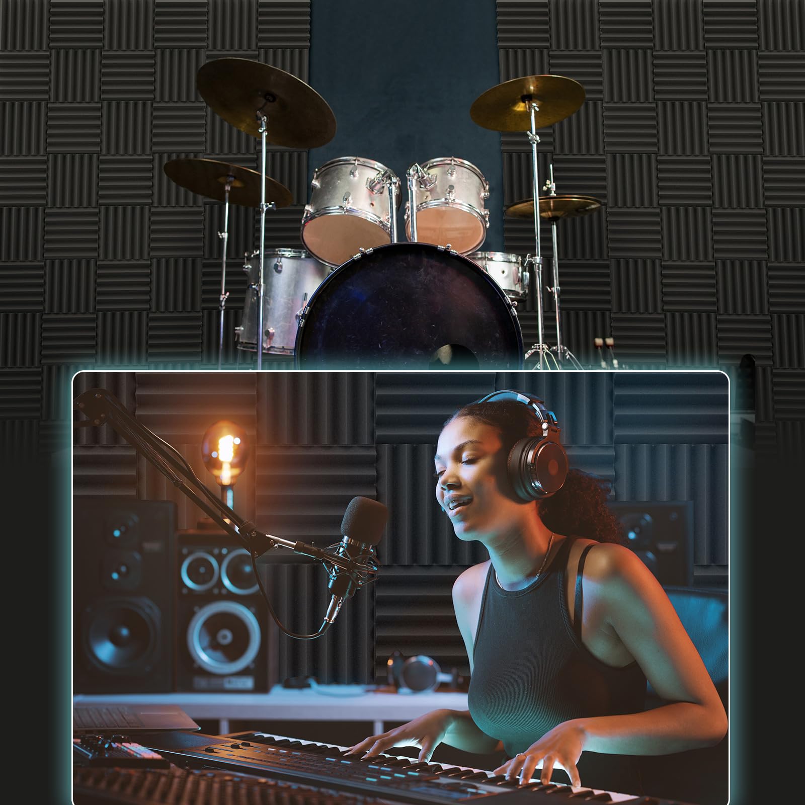 Jber 24Pack Sound Proof Foam Panels, 2'' X 12'' X 12'' Self Adhesive Acoustic Wall Paddings For Home Office Studios (Black)