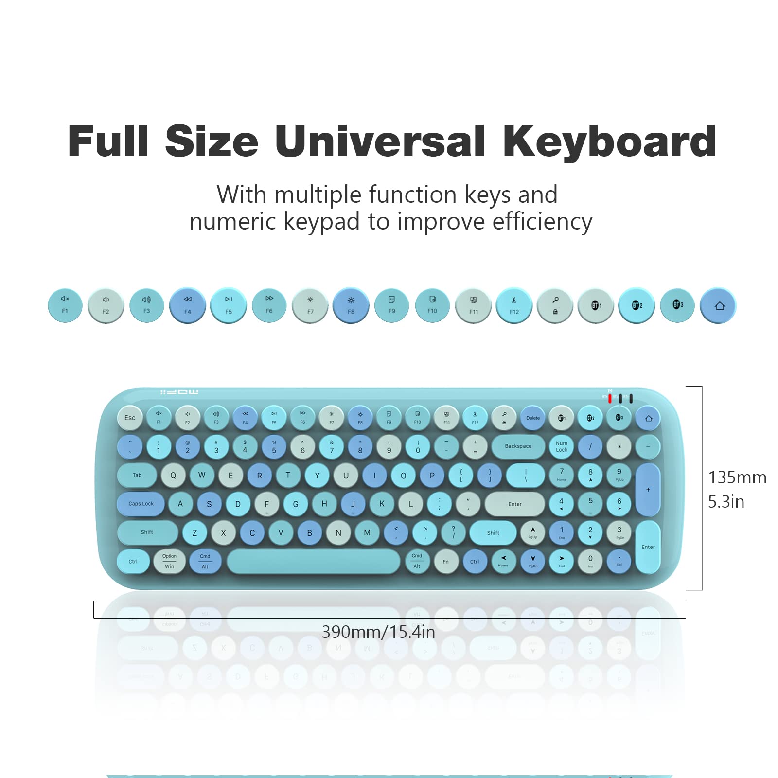 Mofii Wireless Bluetooth Keyboard, Typewriter Retro Round Keycaps Keyboard, Bluetooth 5.1 Tech Compatible With Iphone, Ipad, And